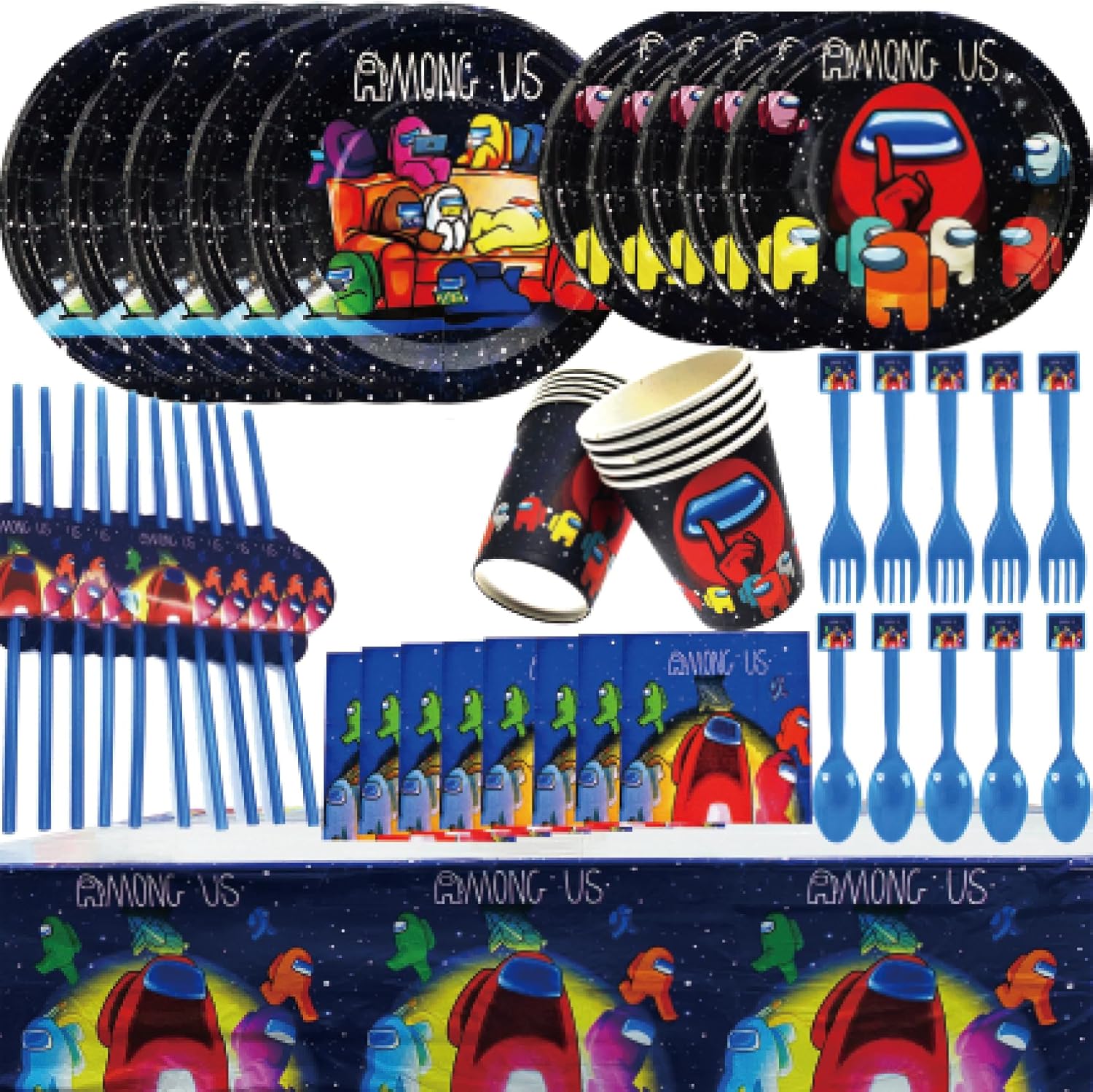 A-mong Game Us – Suministros para fiestas de cumpleaños  Decoraciones de fiesta temática de videojuegos A-mong  Platos de 7+9 pulgadas, tenedores,