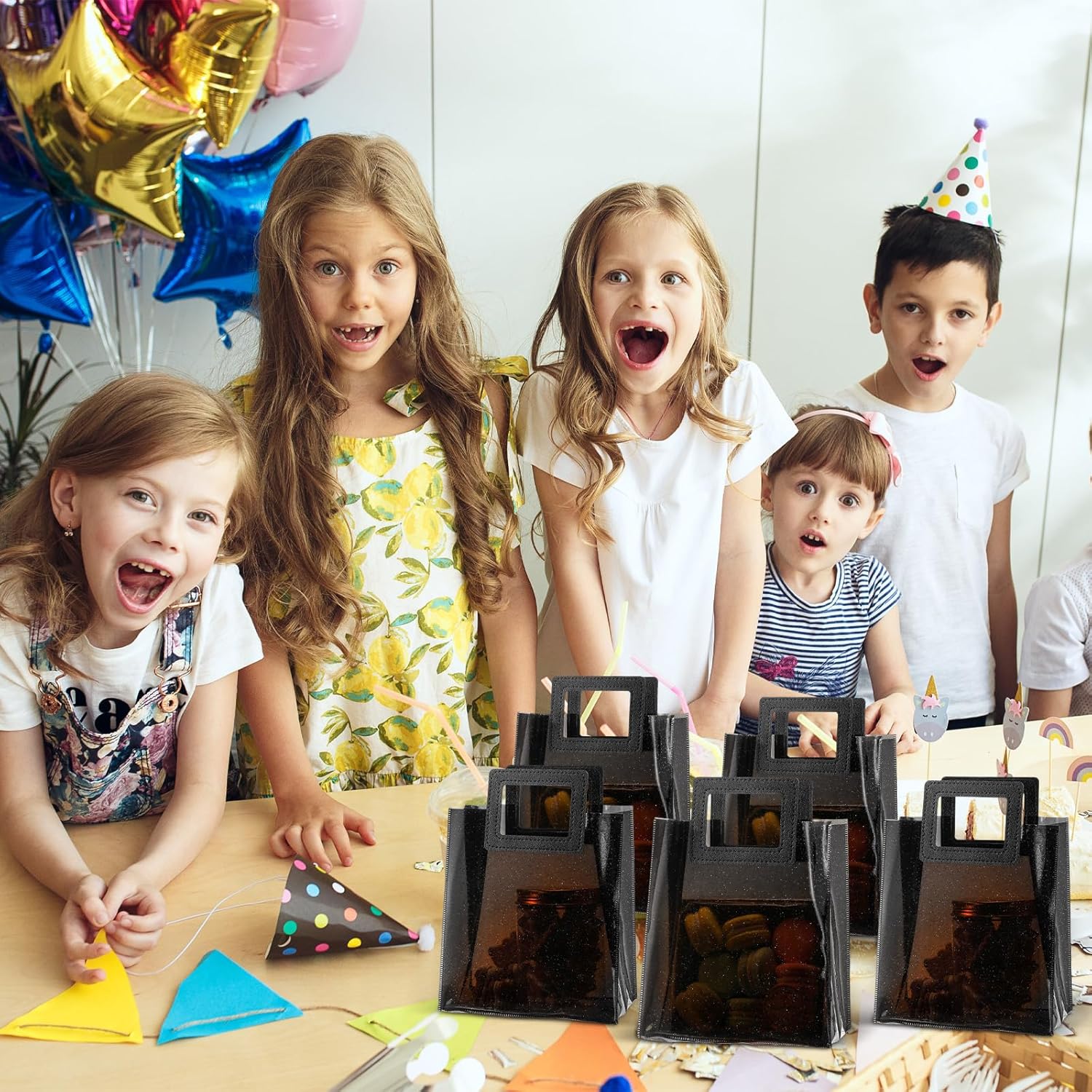 20 bolsas de regalo transparentes con asas para boda, bolsa de mano transparente con purpurina de 7 x 4 x 8 pulgadas, bolsa de regalo de PVC