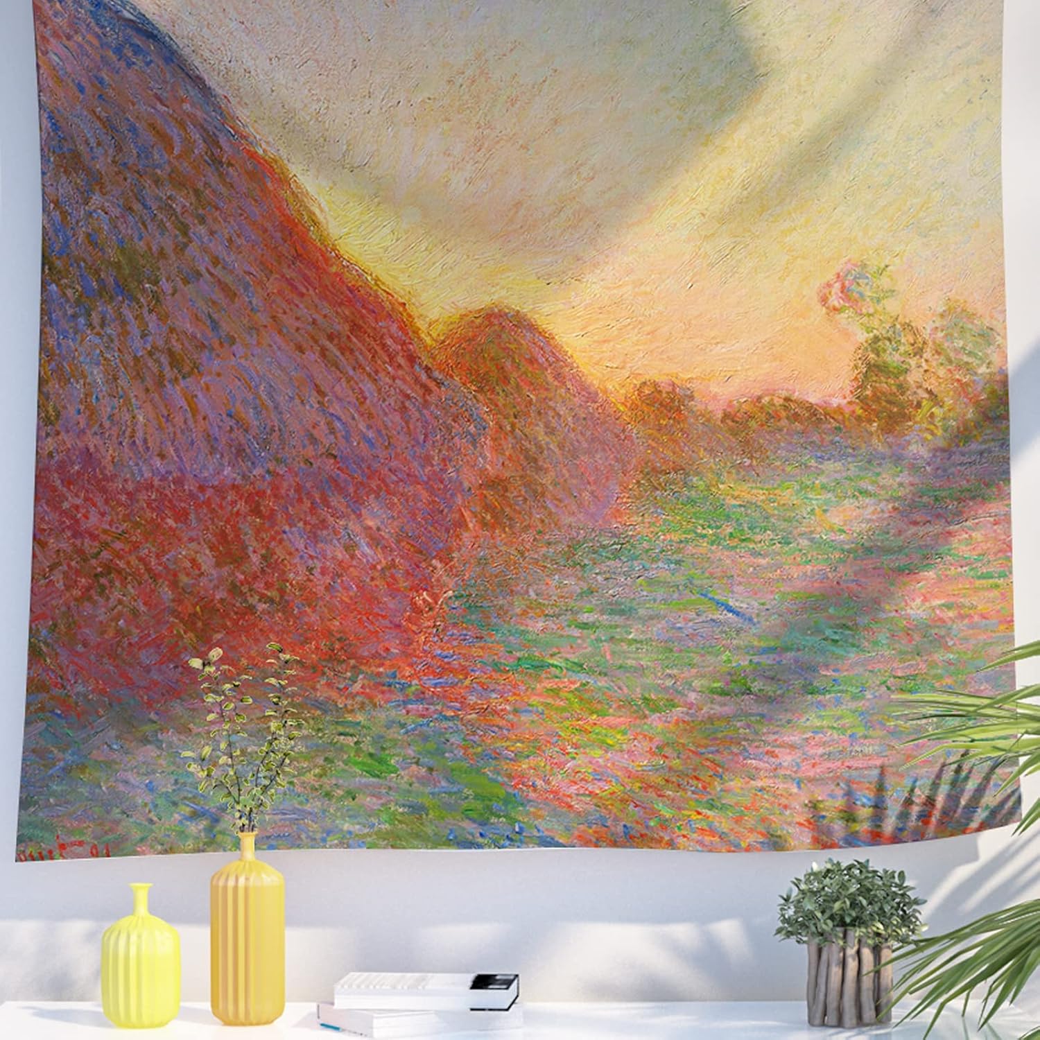 Berkin Arts Tapiz decorativo artístico con diseño de paisaje para colgar en la pared, telón de fondo estético naranja, puesta de sol naranja, gran