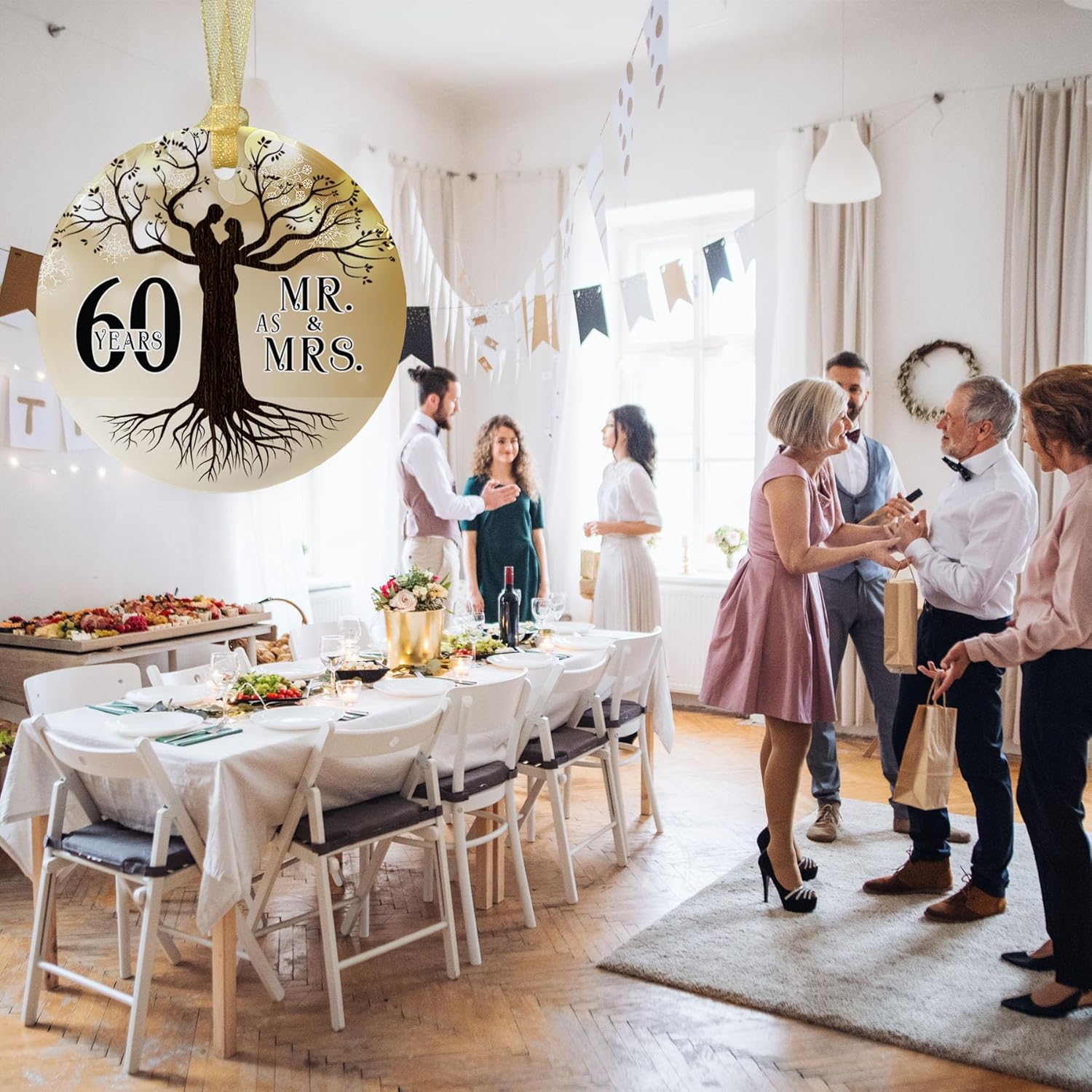 Adorno de boda de 60 aniversario 2023 colgante de Navidad para pareja, 60 años como regalos de señor y señora, regalo de boda de Navidad para