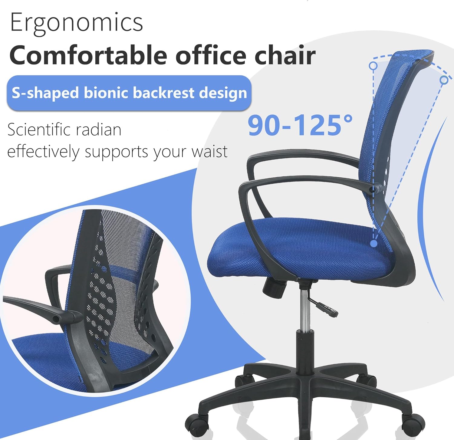 PayLessHere Silla de oficina, silla de escritorio, silla de computadora, silla ergonómica, malla ejecutiva ajustable, respaldo medio con ruedas