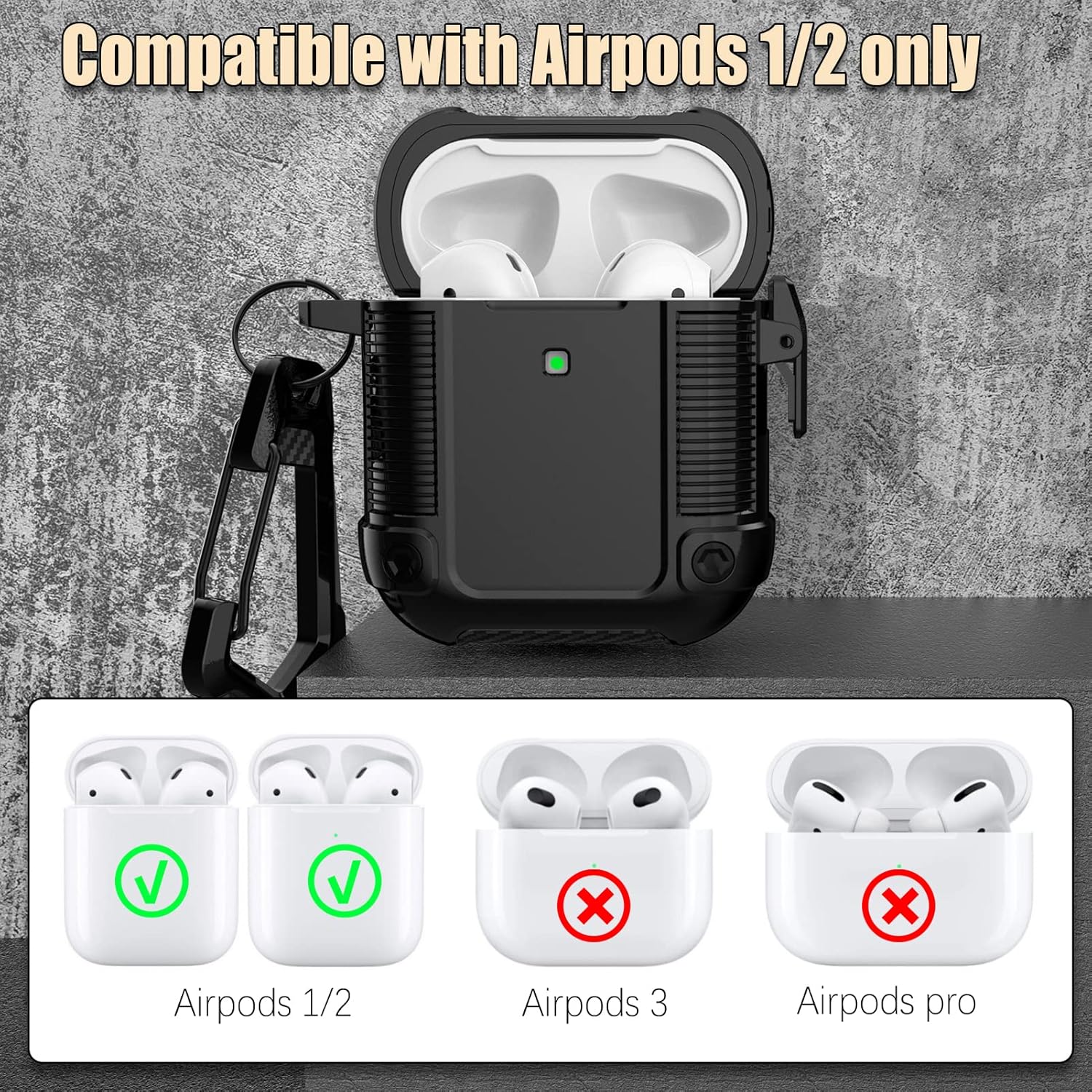 Lopnord Funda para AirPod, compatible con Apple AirPods de 2 generación con cerradura, funda protectora resistente para Airpod de 1 generación para