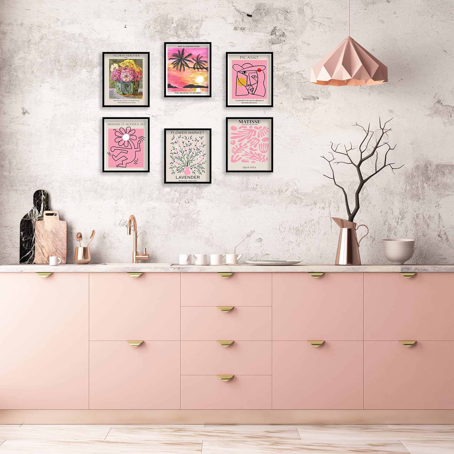 Juego de 6 impresiones artísticas retro para pared, póster vintage positivo, ilustración abstracta famosa, decoración de pared, exposición,