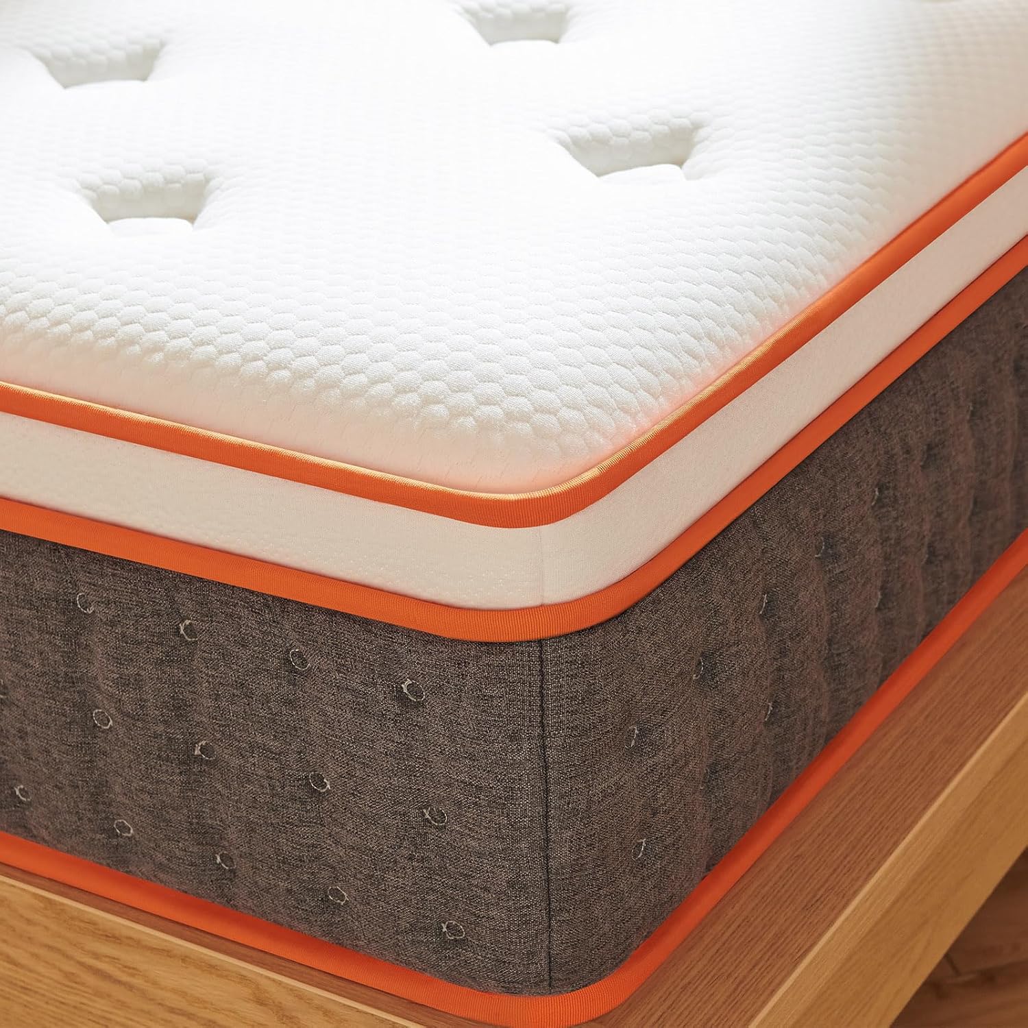 IYEE NATURE Colchón firme tamaño King, colchón híbrido de 12 pulgadas, resortes individuales en bolsillo, cama King dura en una caja, naranja