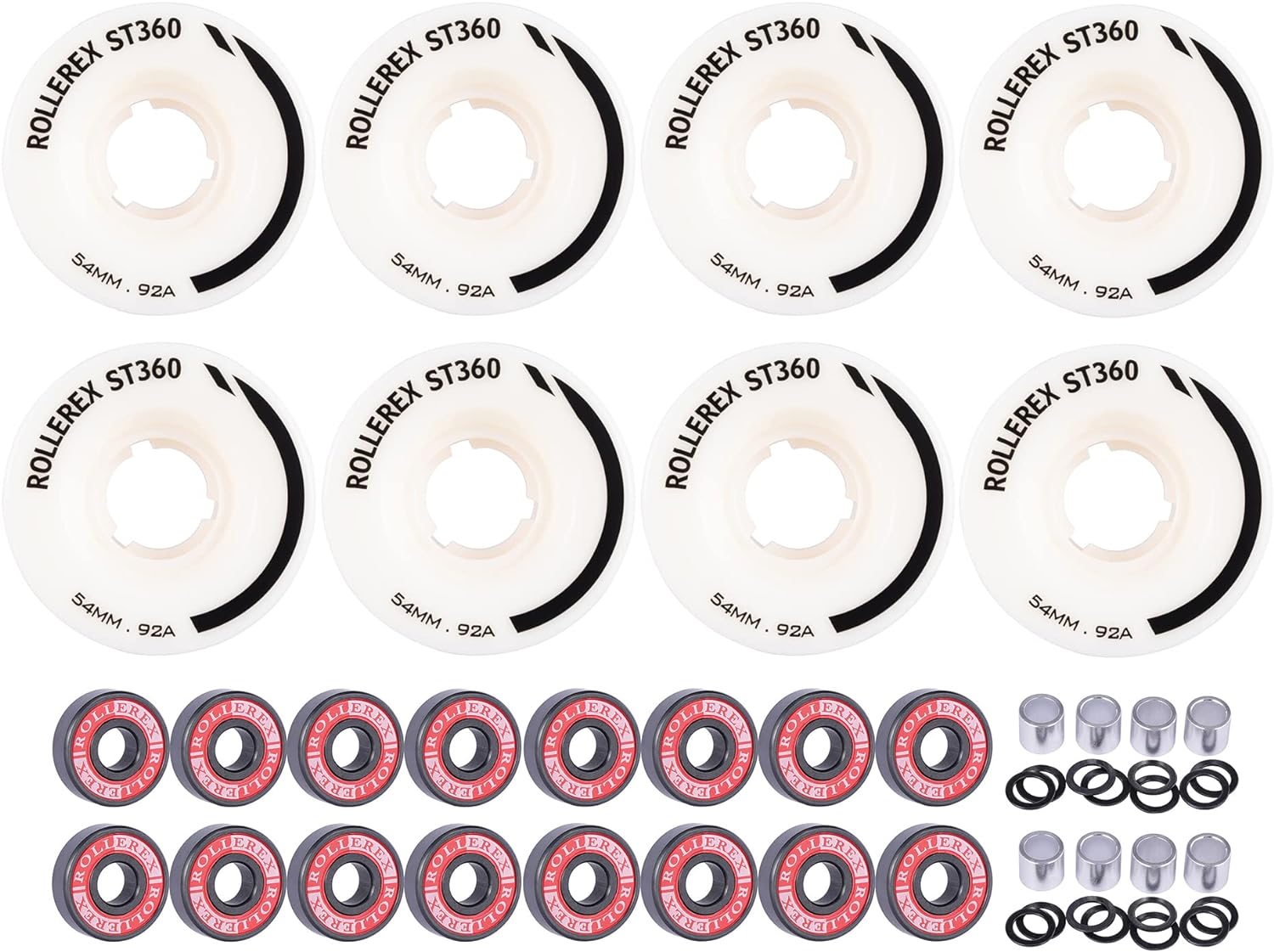 ST360 92A – Ruedas para patines de ruedas de 2.126 in x 1.260 in (paquete de 8 con rodamientos, espaciadores y arandelas) (opciones de color), para