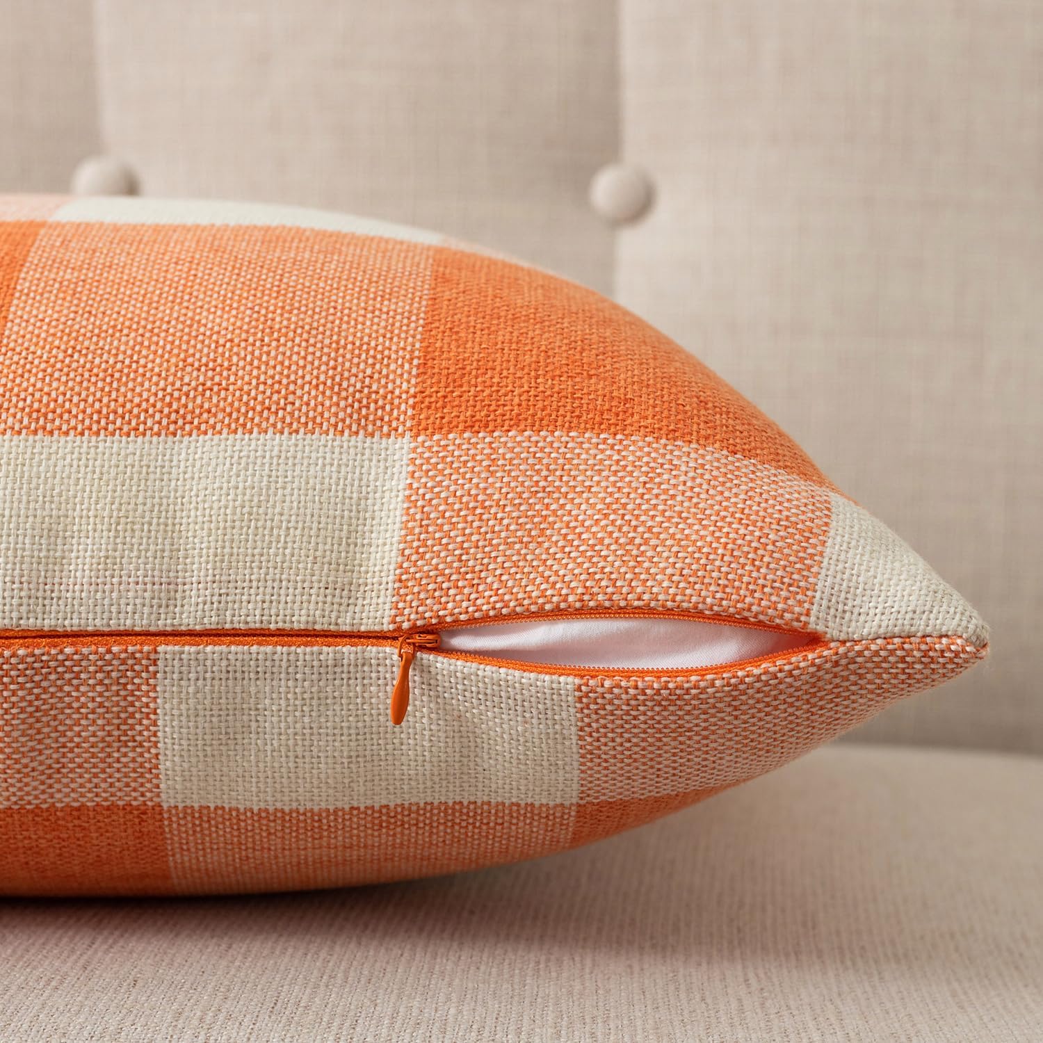 UGASA – Juego de 2 fundas de almohada clásicas de lino a cuadros de otoño, fundas de cojín decorativas de lino a cuadros retro para sofá, cama,