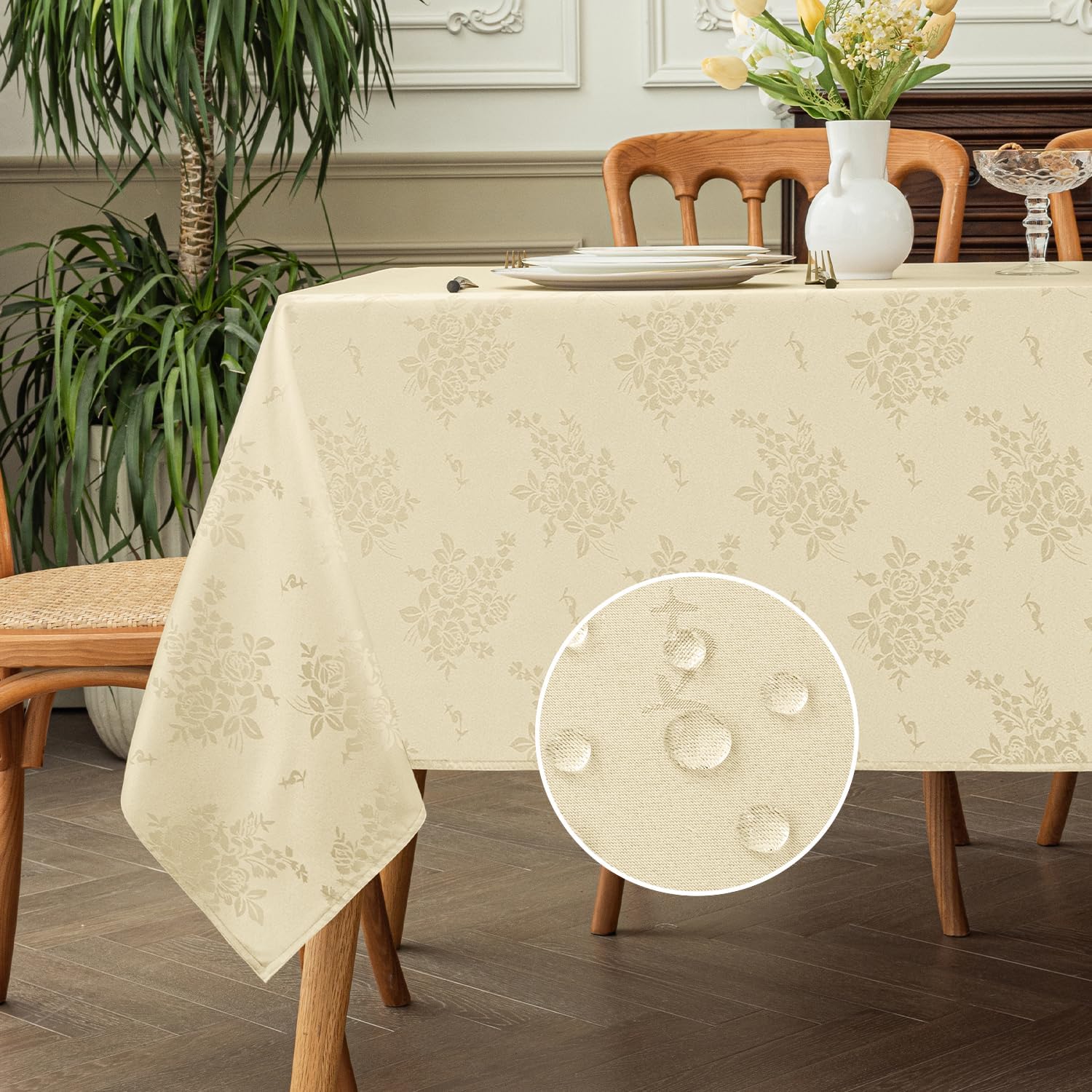 Romanstile Mantel rectangular de jacquard, resistente al agua, elegante, con patrón floral de damasco, mantel decorativo de poliéster lavable para