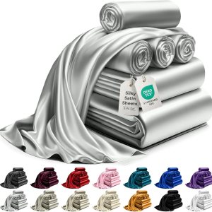 DECOLURE Juego de sábanas de satén tamaño Queen, 6 piezas, sábanas de satén de seda genuinas y lujosas, tamaño Queen con bolsillo profundo, DECOLURE Juego de sábanas de satén tamaño Queen, 6 piezas, sábanas de satén de seda genuinas y lujosas, tamaño Queen con bolsillo profundo,