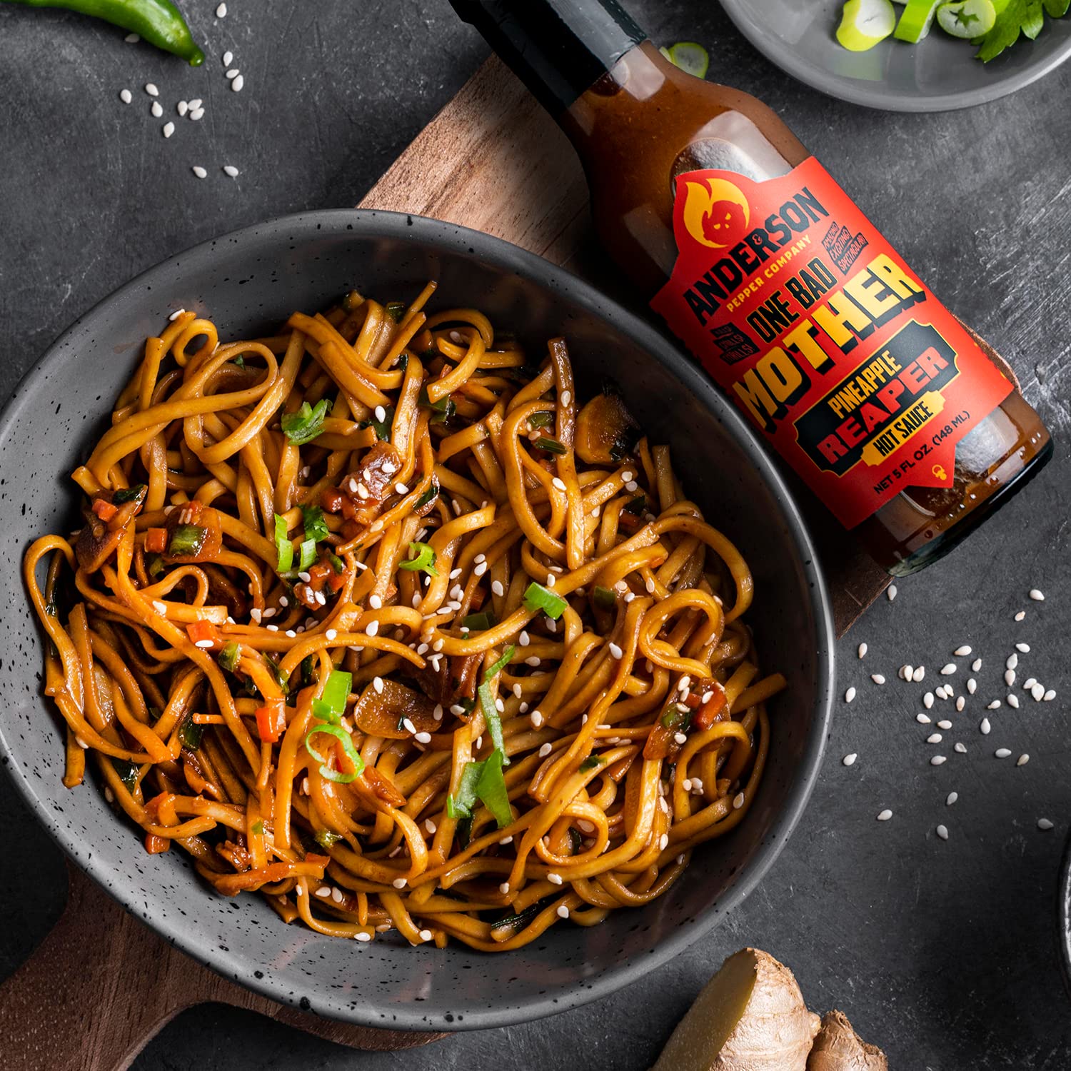 Anderson Pepper Company – Salsa picante One Bad Mother – Salsa picante Piña, Carolina Reaper, pasas, vegano, keto, sin gluten, totalmente natural,