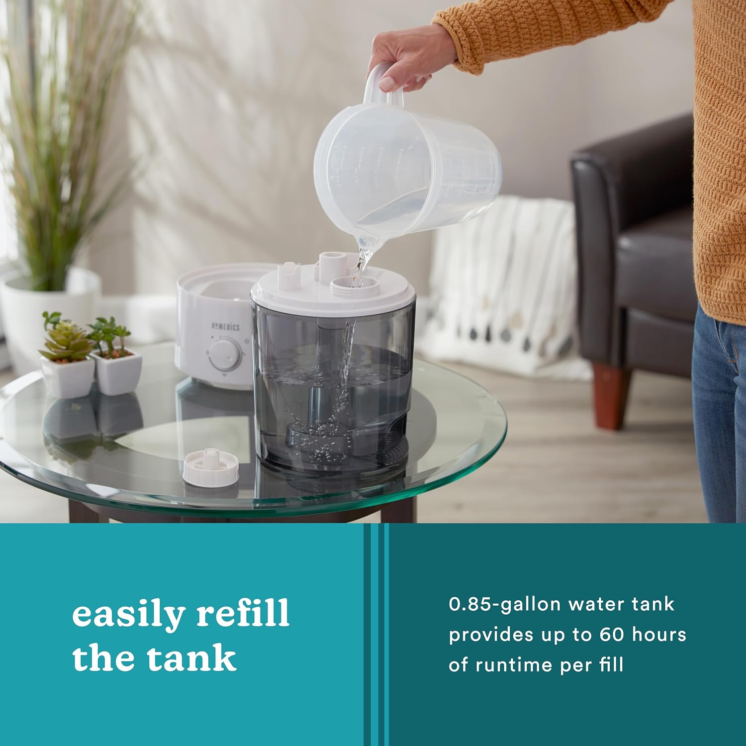 Homedics TotalComfort Humidificador ultrasónico  Humidificadores de aire grandes para dormitorio, plantas, tanque de agua de 0.85 galones de llenado