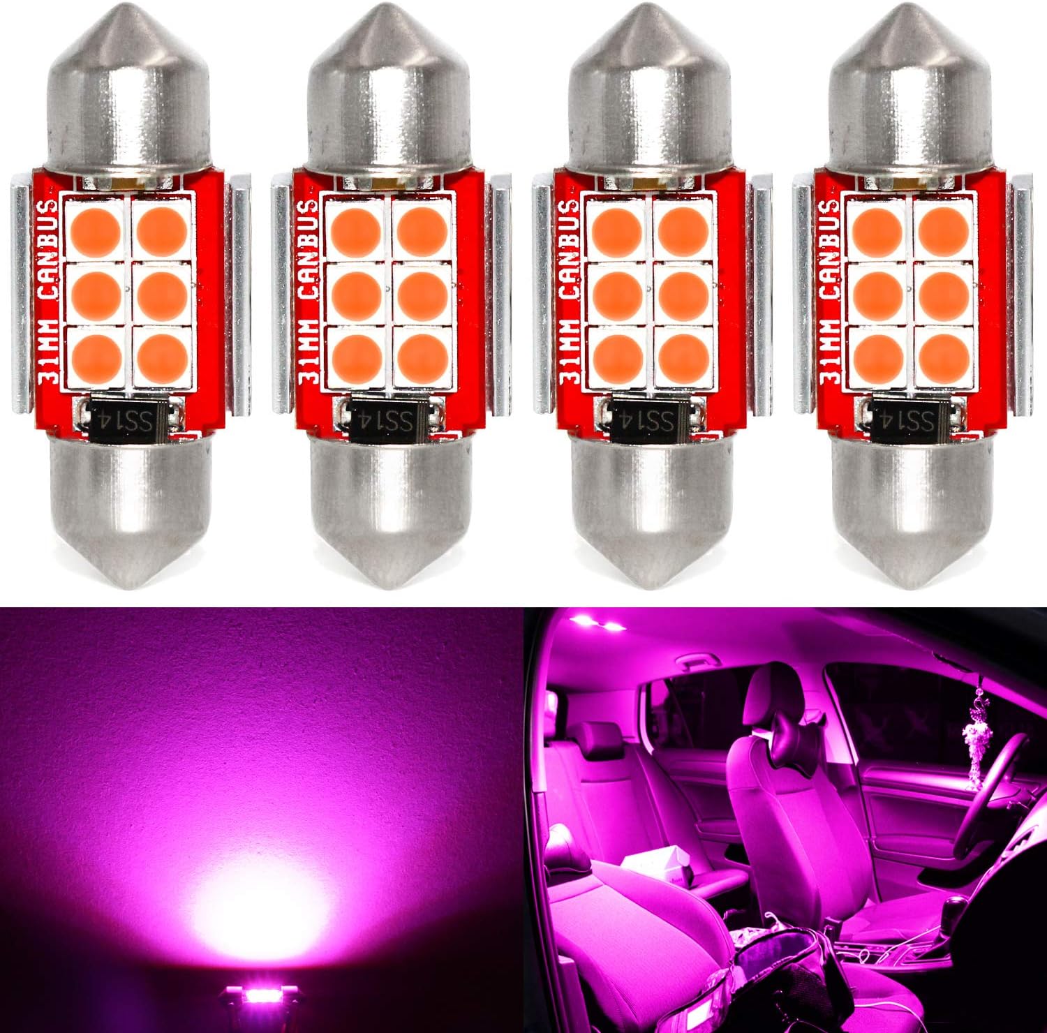 PHINLION Bombilla LED súper brillante DE3175 3030 6-SMD Festoon 1.25 pulgadas 1.220 in DE3021 DE3022 bombillas LED miniatura para mapa interior de