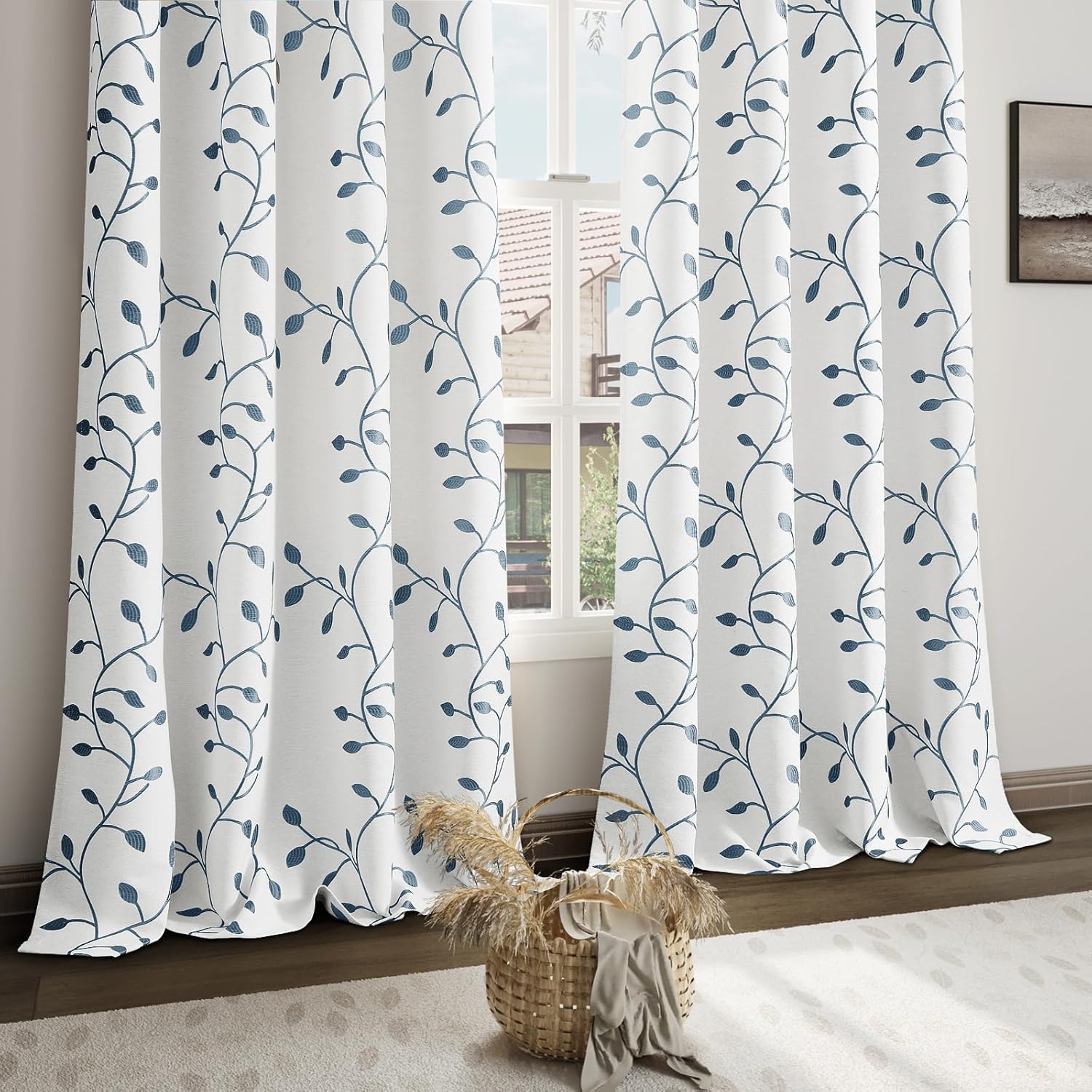 Cortinas bordadas de color blanco crema de 96 pulgadas de largo para sala de estar, 2 paneles con ojales, filtrado de luz, oscurecimiento de