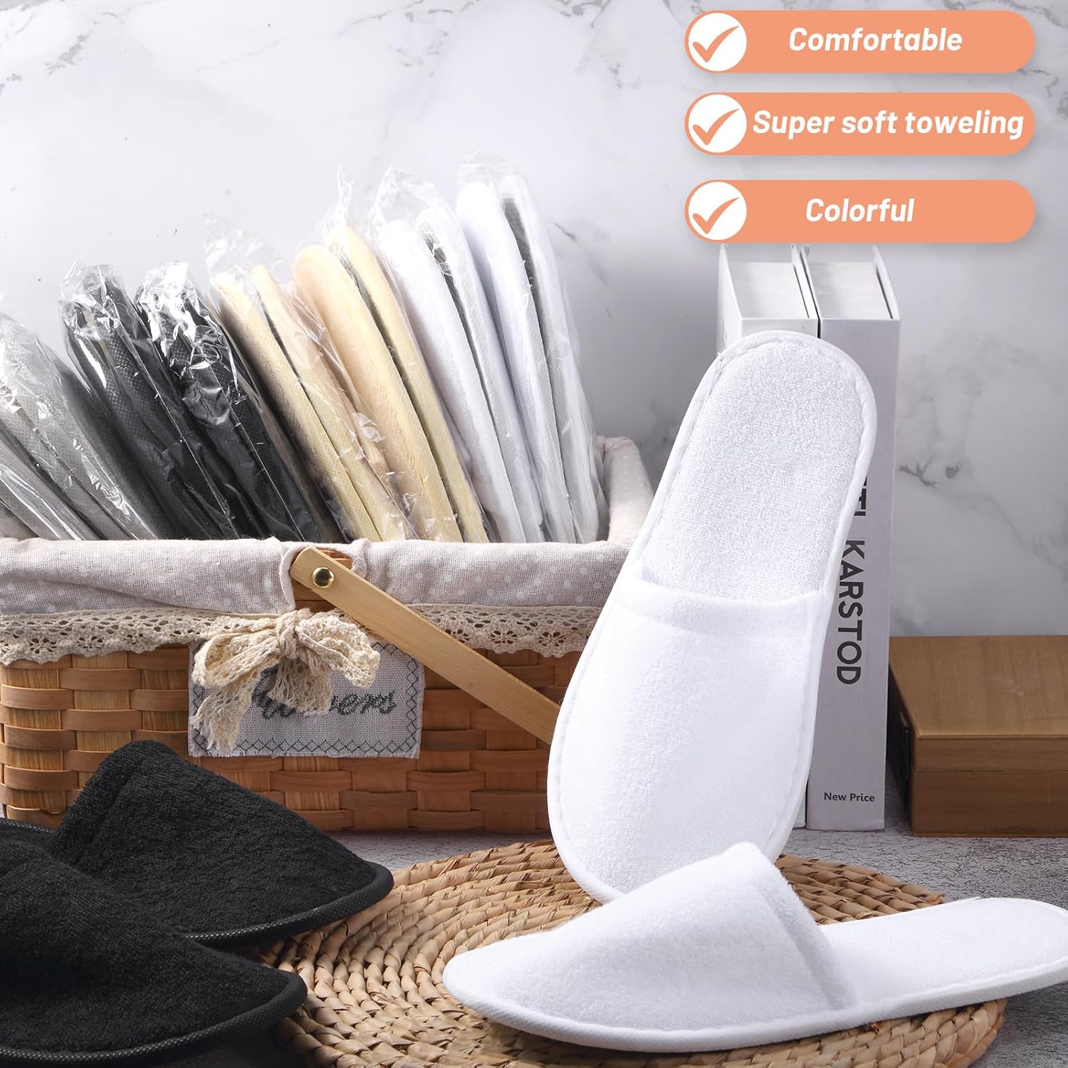 Geyoga 12 pares de pantuflas de casa para invitados, antideslizantes, desechables, para viajes, lavables, reutilizables, para hotel, dama de honor,