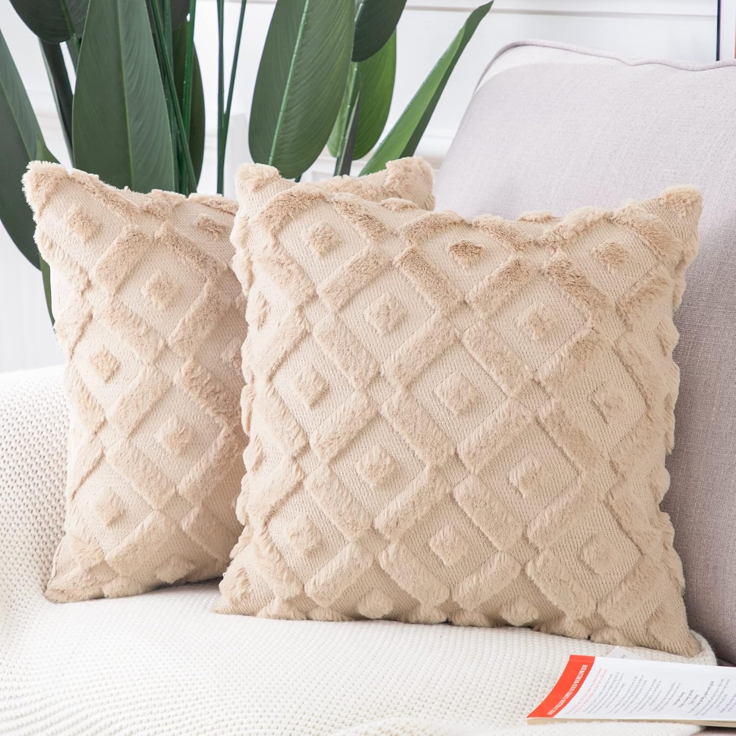 MADIZZ – Juego de 2 fundas para cojín de terciopelo y de lana corta, afelpado suave de lujo para decoración de sofá, dormitorio, cuadradas, 20 x 20