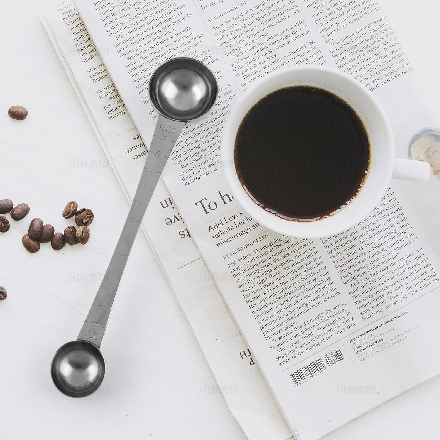 AUEAR, Endurance – Cuchara medidora de café de acero inoxidable, 1 cucharada y 1 cucharadita de mango largo con marca de garrapata para té y azúcar