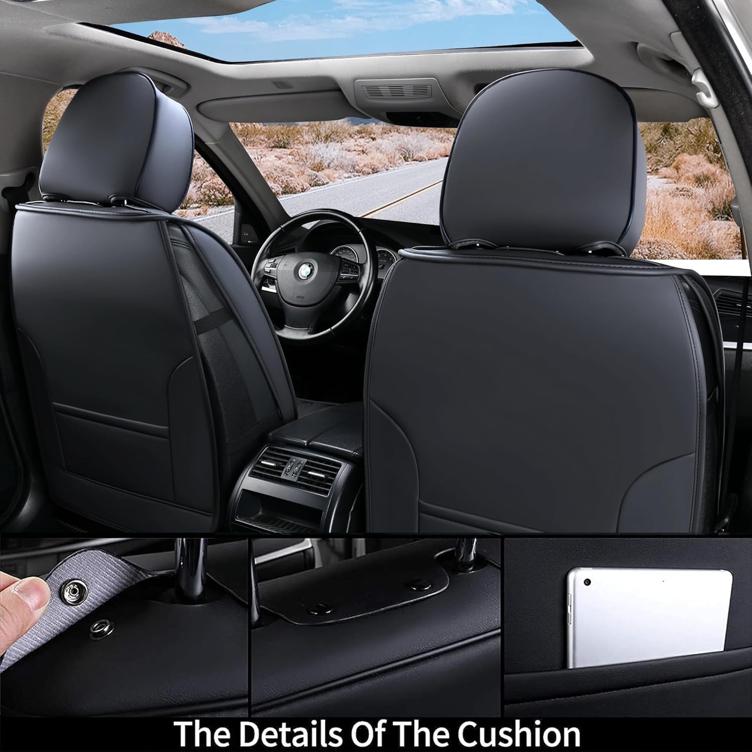 Coverado Fundas de asiento delantero de automóvil, fundas de asiento de piel de napa premium de lujo con patrón en relieve, protectores de asiento