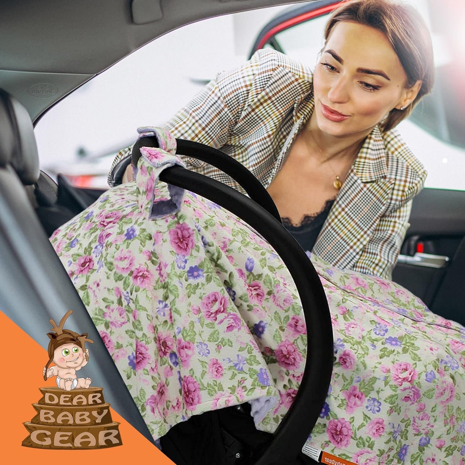 Dear Baby Gear Toldo floral para asiento de automóvil para bebé con apertura de botón a presión, funda de asiento de automóvil para recién nacidos y