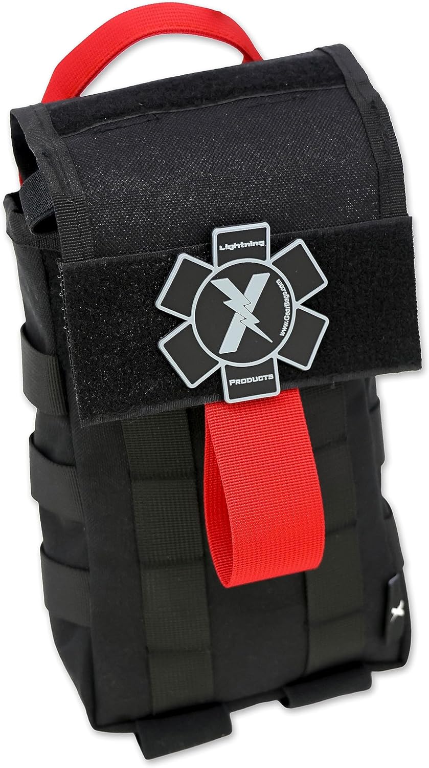 Lightning X – Kit de primeros auxilios táctico IFAK MOLLE con tecnología de lengüeta roja LXPB70-SKK, color negro
