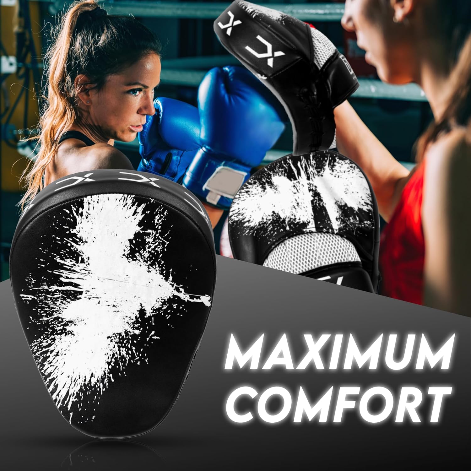 DALLX Guantes deportivos de punzón con gancho y jab curvados para entrenamiento de artes marciales, karate, kickboxing, Muay Thai con correas