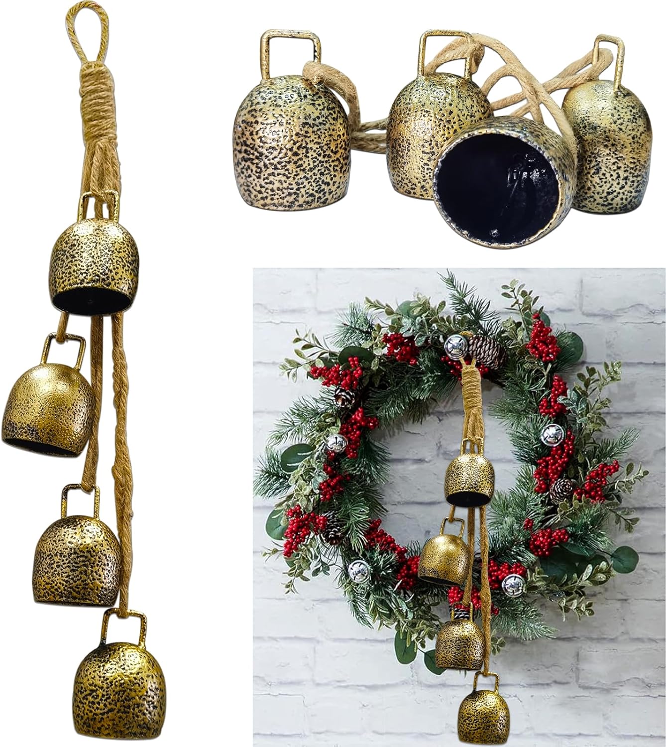 YXOTJHS Campanas de Navidad para decoración, campanas vintage doradas, campanas de Navidad de latón para guirnalda de puerta, árbol de Navidad,