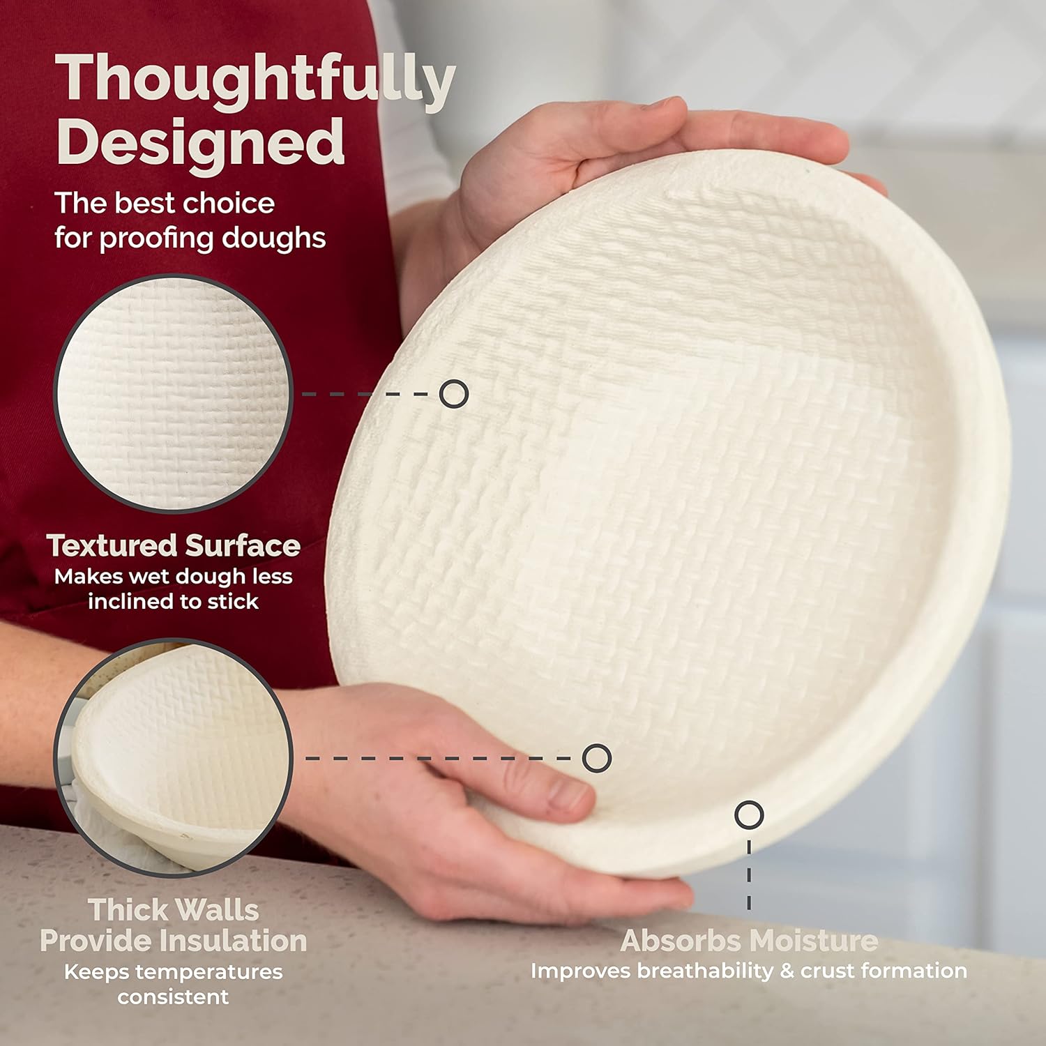 Bulka Banneton – Cesta para pan, pulpa de madera de abeto, redondo, 9 pulgadas, suministros para hornear pan de masa madre Brotform  Cuenco