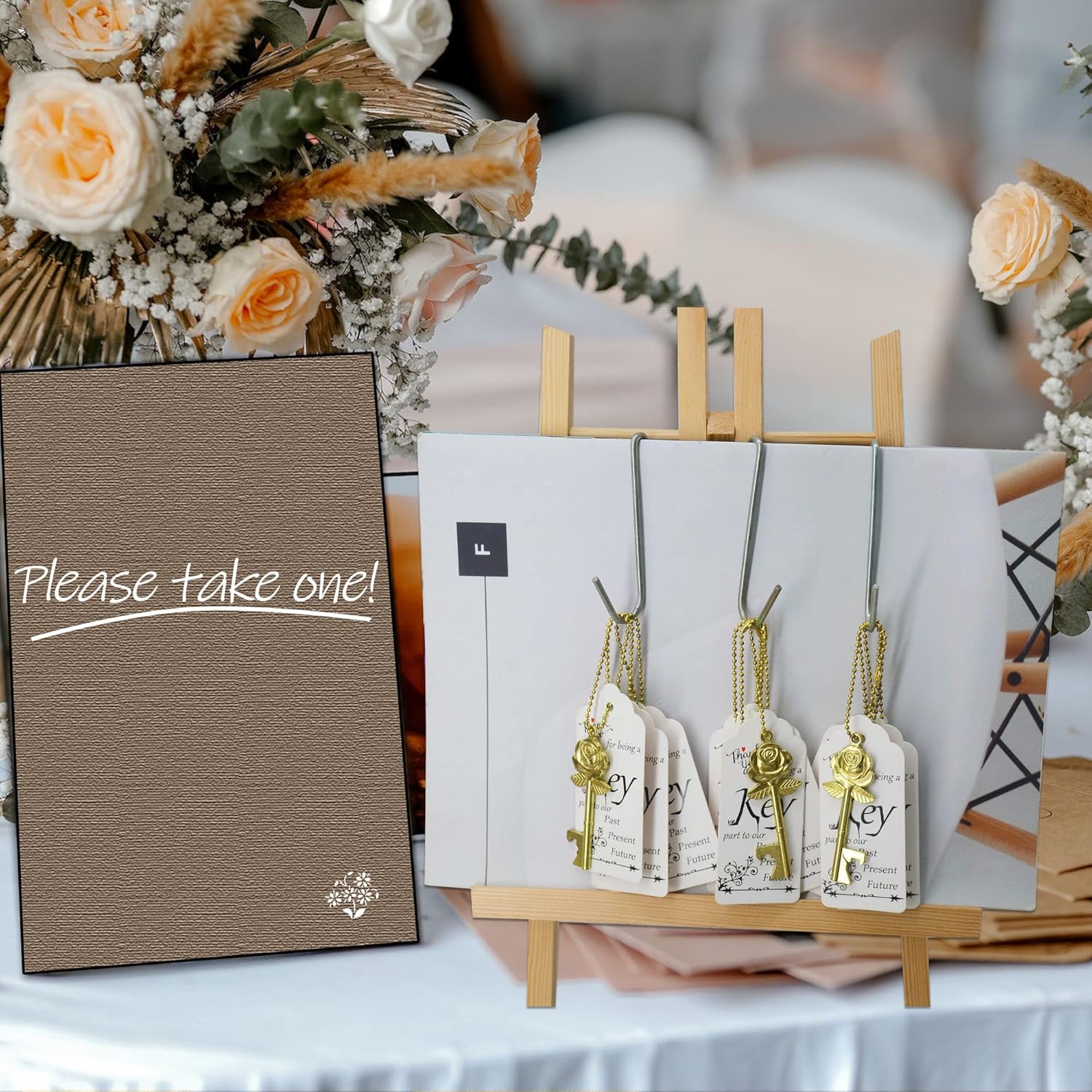 Aokbean 100 juegos de llaves en forma de flor de rosa, regalos de boda, regalo para invitados, llave de esqueleto a granel, abridor de botellas con