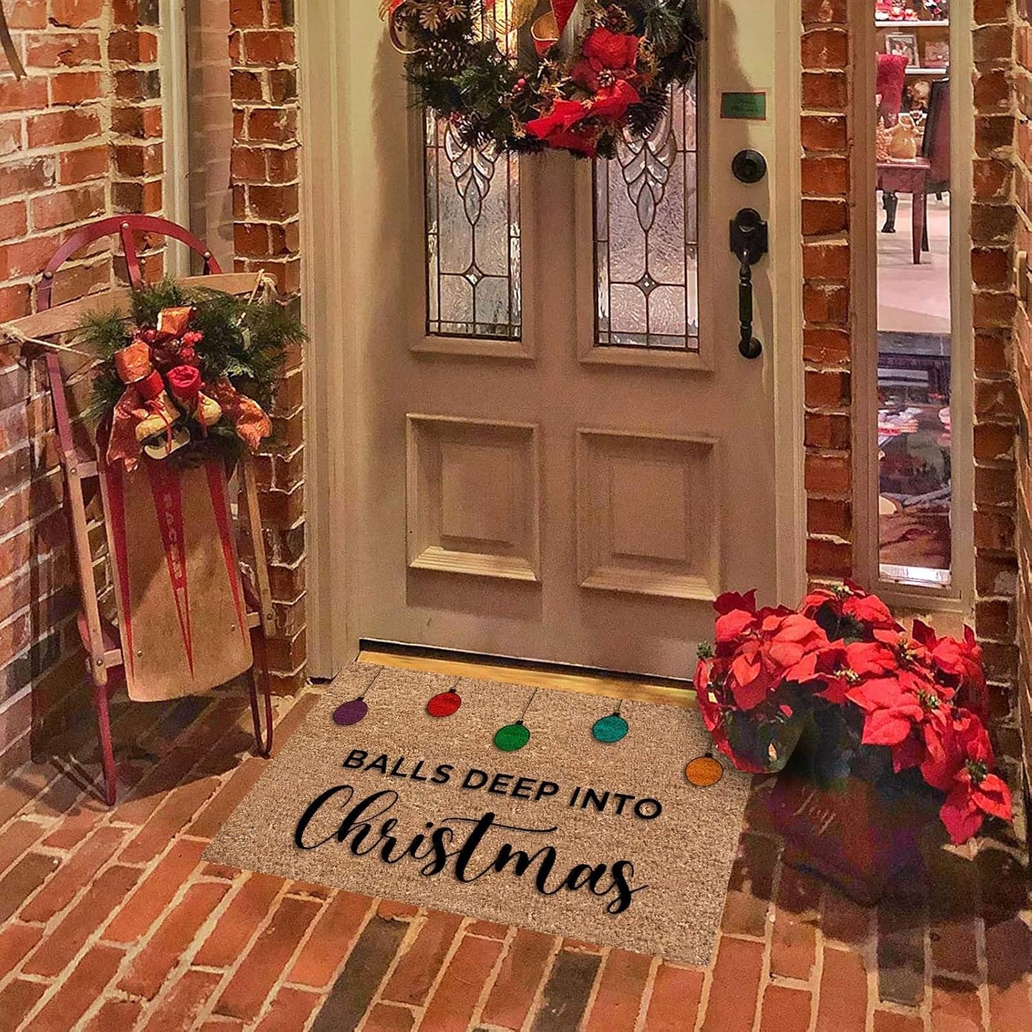 Felpudo de Navidad para exteriores, 23.6 x 15.7 pulgadas, resistente, pesadilla antes de Navidad, Papá Noel, tapete para puerta de entrada, tapete