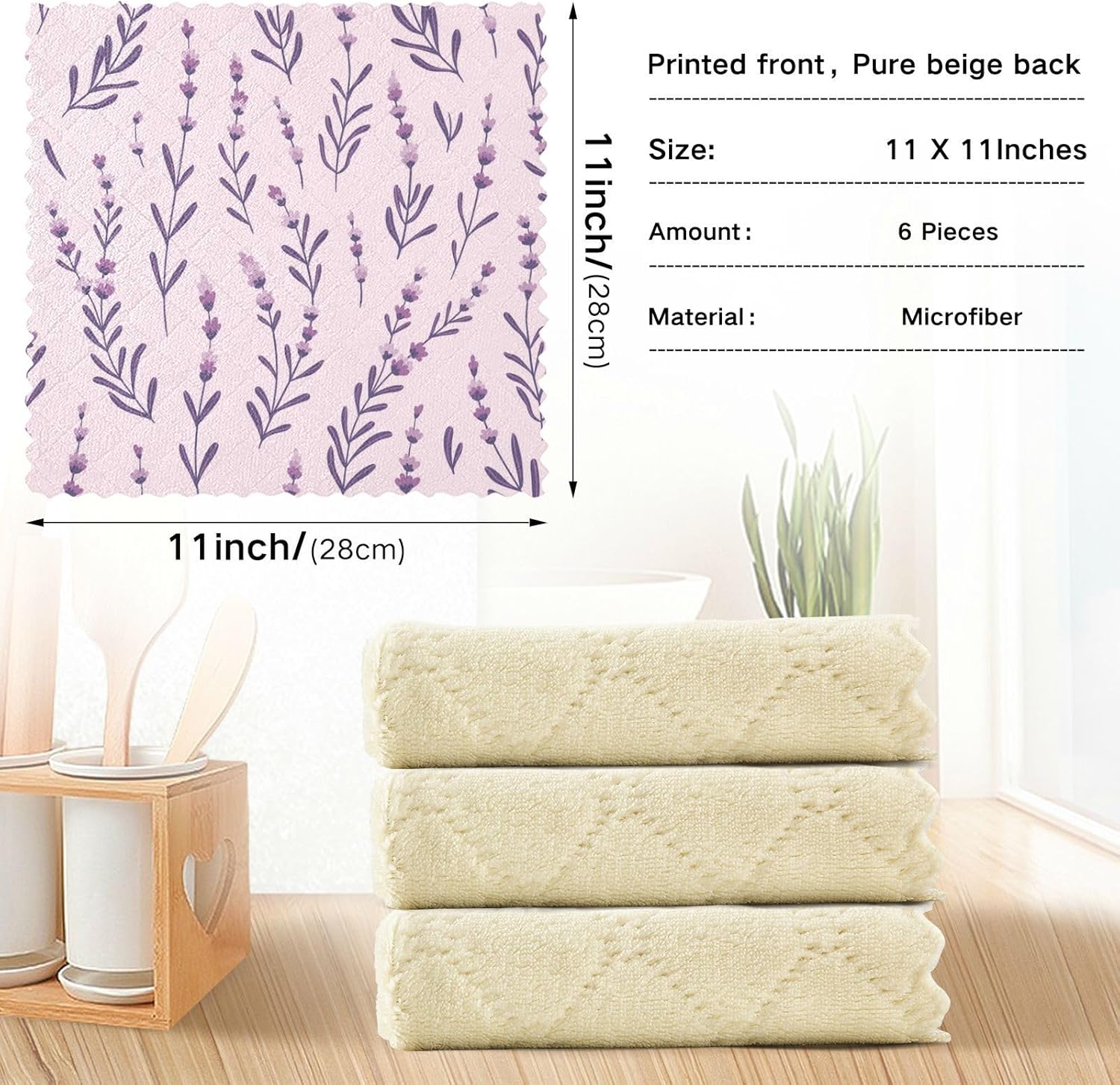 Purple Lavender Soft Decor Microfiber Dish Towels Absorbent Set of 6 Tea Cup Kitchen Towels for Countertop Oven