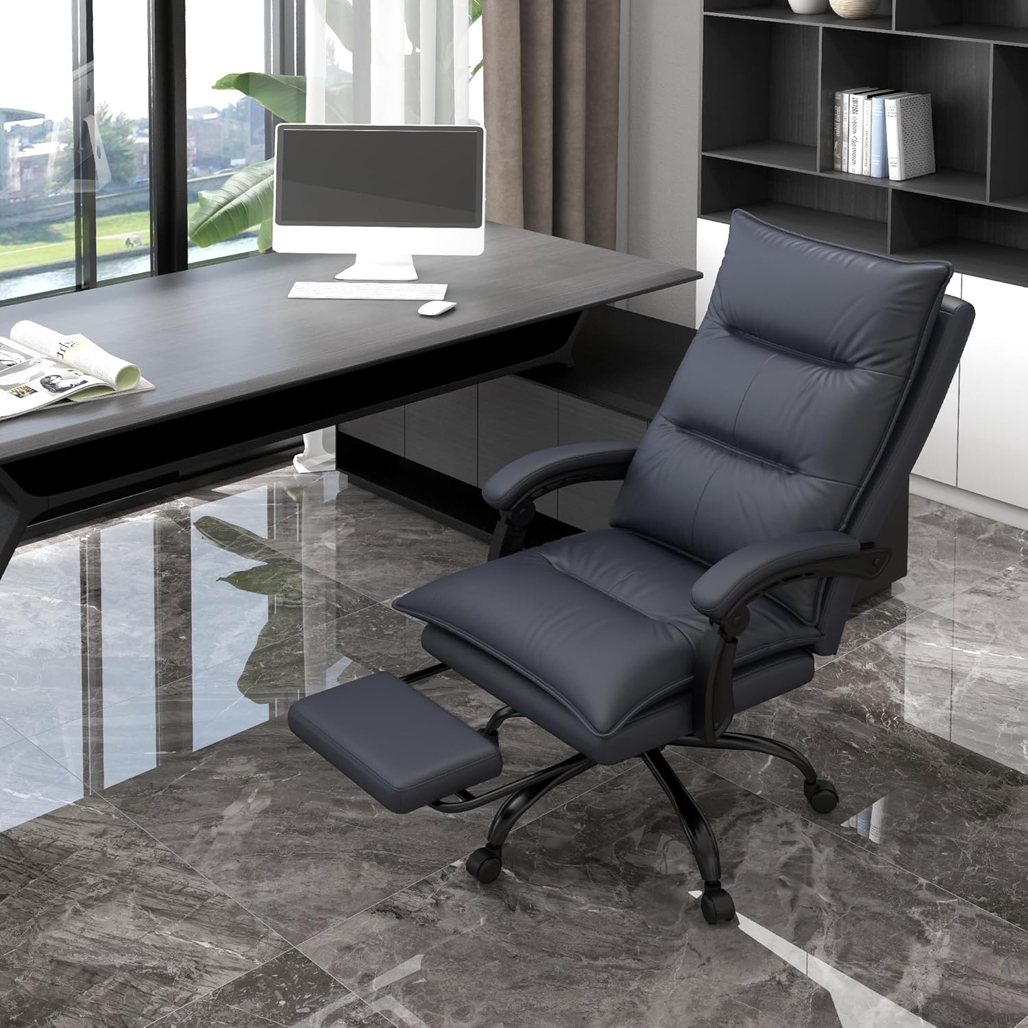 Vinsetto Silla de oficina de masaje ejecutivo con 6 puntos de vibración, silla de escritorio de microfibra para computadora, silla reclinable