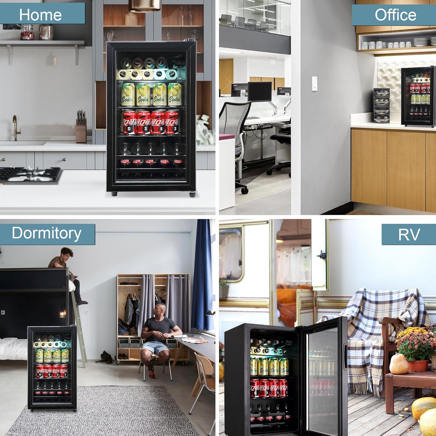 Tymyp Refrigerador de bebidas, mini refrigerador de 120 latas, refrigerador de vino con estantería ajustable y puerta de vidrio para cerveza de soda