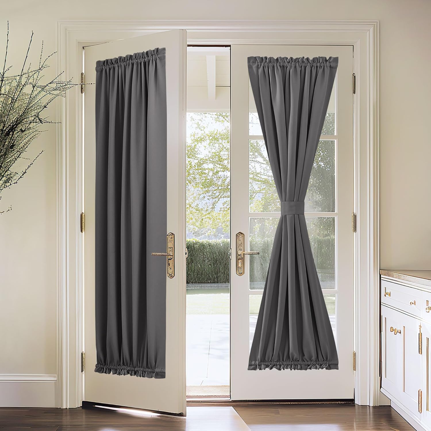 Pony Dance – Cortinas opacas deslizantes con aislamiento térmico para puerta francesa, incluye alzapaños ajustable, 1 pieza