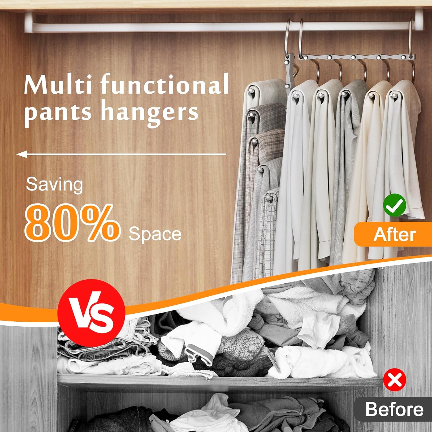 Loretoy Paquete de 4 perchas para pantalones que ahorran espacio, estante multifuncional antideslizante para pantalones, tubo de acero inoxidable
