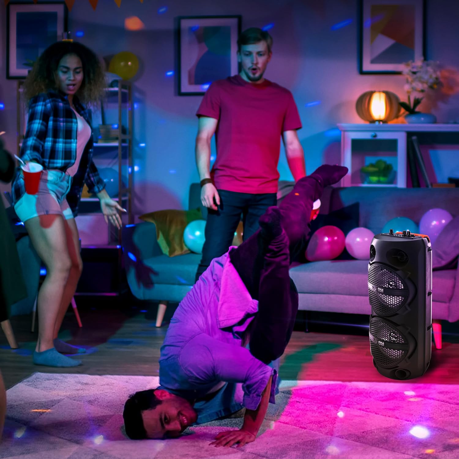 Pyle Altavoz PA portátil Bluetooth de EE. UU., sistema de audio de karaoke BT recargable de 200 W, doble 6 pulgadas, para interiores y exteriores,