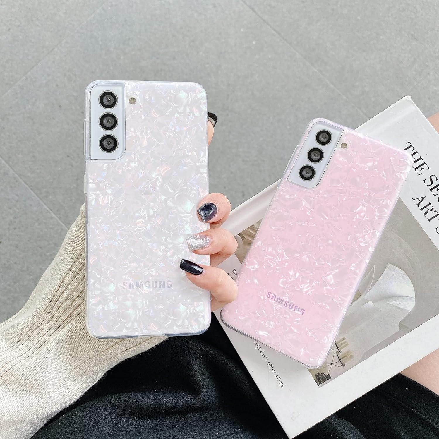 YTanazing Samsung Galaxy S23 Plus – Funda protectora con purpurina para mujer, diseño de mármol ópalo, bonito diseño brillante, funda protectora
