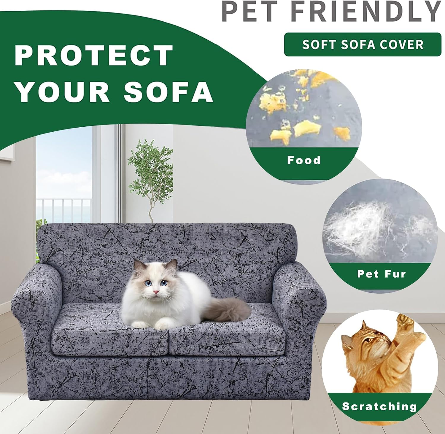 GOSTADY Funda elástica para sofá de 3 piezas, funda de sofá de jacquard, lavable, funda de sofá, funda protectora de muebles con parte inferior