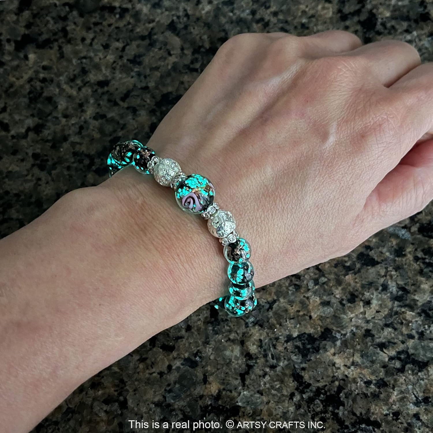 ARTSY Crafts Glow in the Dark Firefly Beads Bracelet for Women, Luminous Glass Beads Healing Crystal Glowing Beaded Bracelets, Mermaid Bracelet,