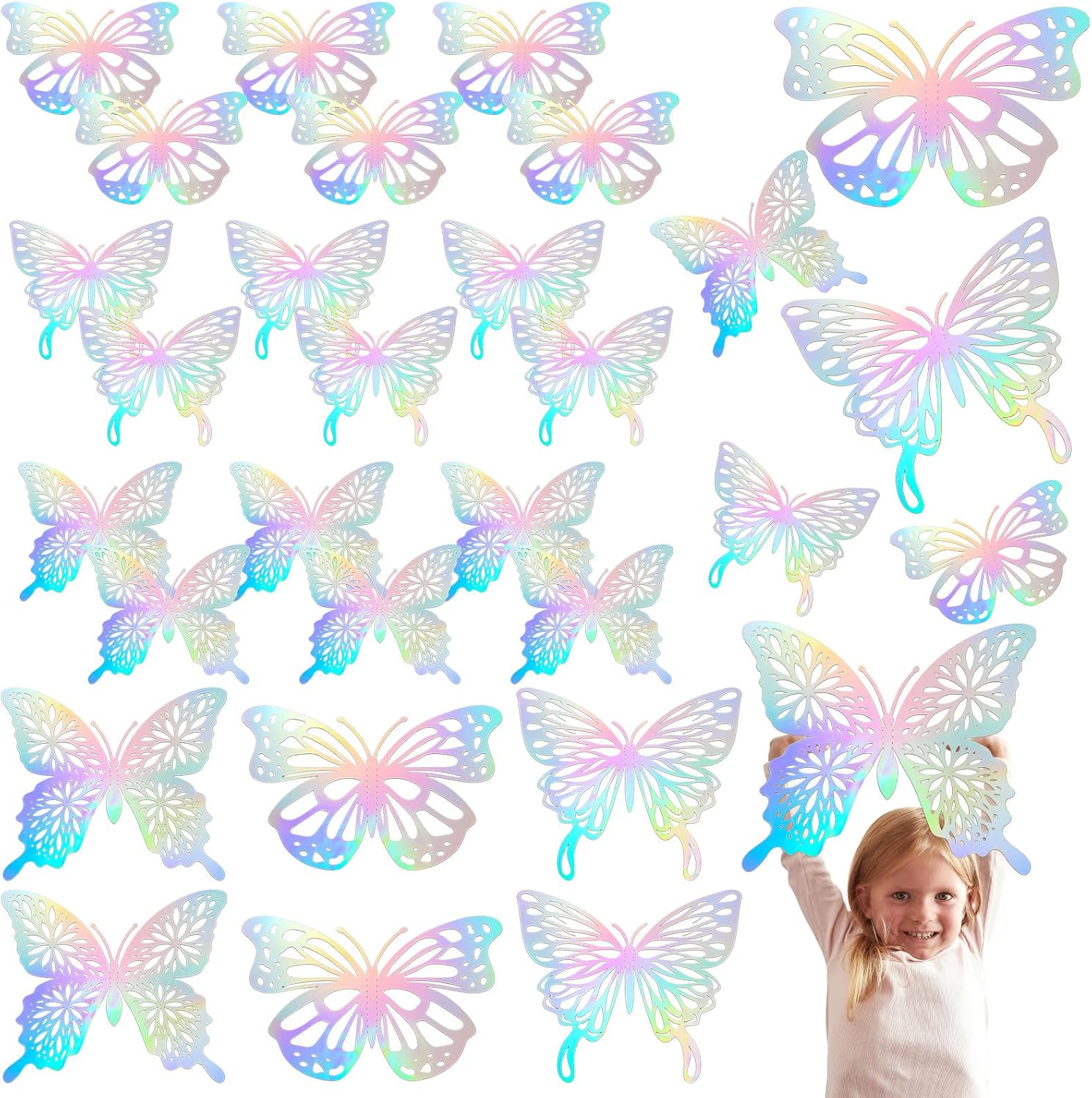 Yeaqee Juego de 24 piezas de decoración de pared de mariposas grandes en 3D, 2 tamaños y 3 estilos, calcomanías grandes para cumpleaños, baby