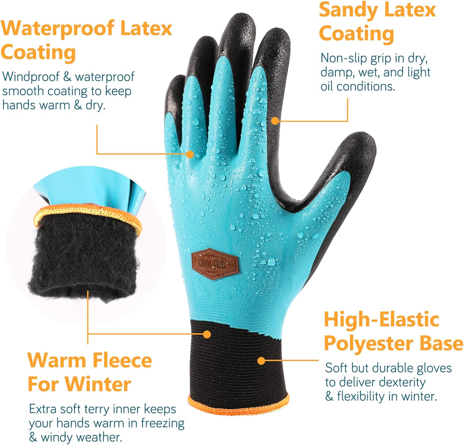 COOLJOB Guantes de invierno impermeables para congelador, jardinería, pesca, construcción, guantes de goma de doble capa para interiores y