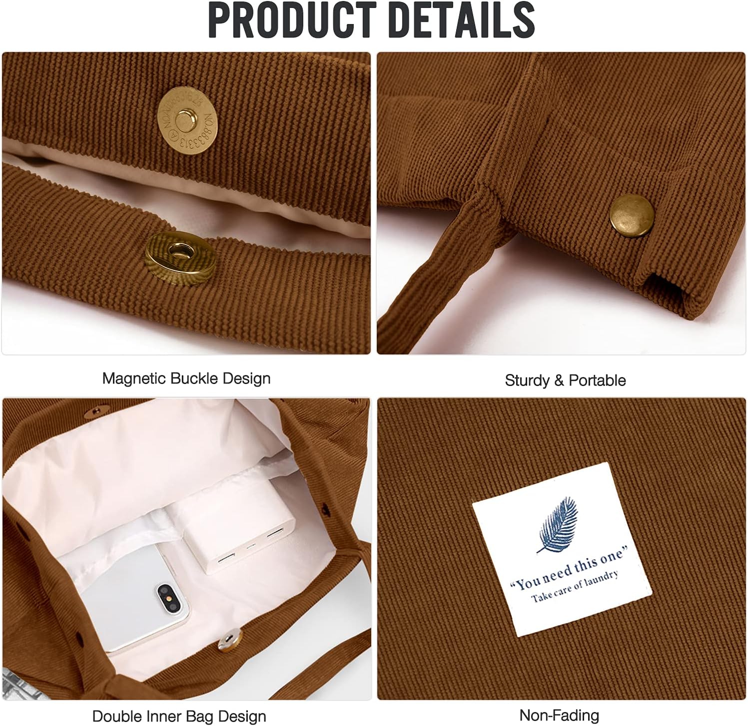 Ndeno Bolsas de mano para mujer, bolsa de hombro de pana con bolsillo interior para trabajo, playa, almuerzo, viajes, compras, bolsos