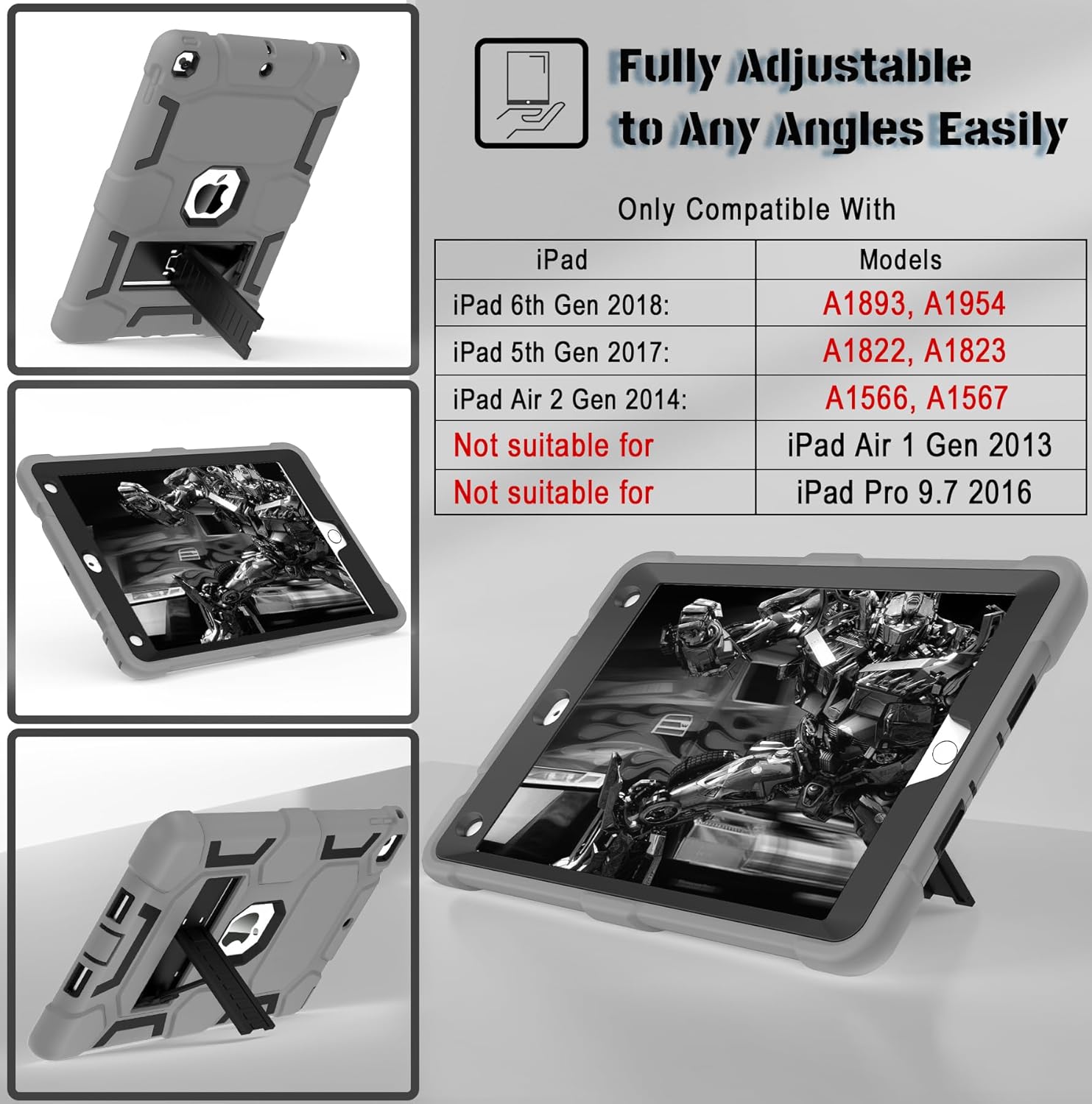 CCMAO Funda para iPad de 65 generación (9.7 pulgadas, 20182017), iPad Air de 2 generación (2014) con soporte, funda protectora híbrida a prueba de