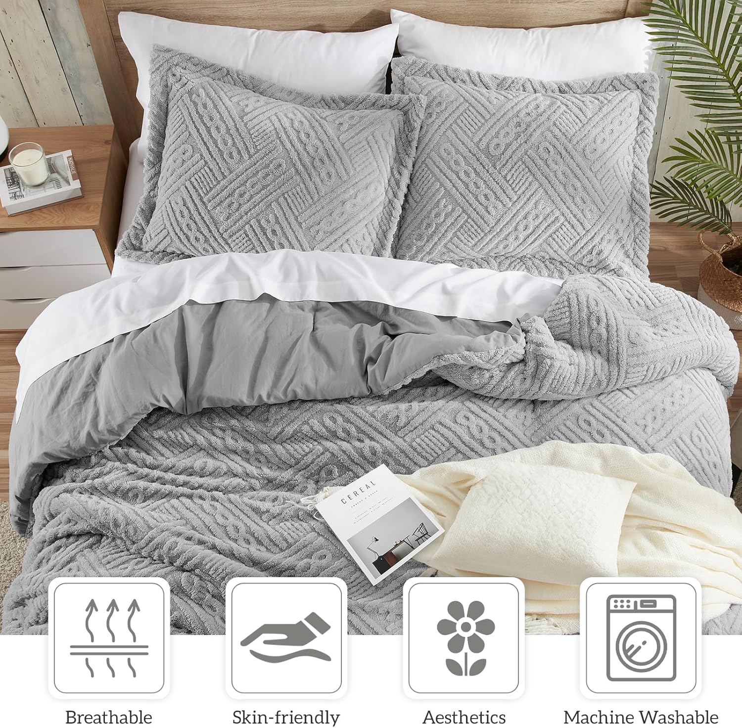 Homelike Moment Juego de edredón de forro polar tamaño King, 3 piezas, edredón suave y esponjoso, edredón de cama grueso y cálido con 2 fundas de