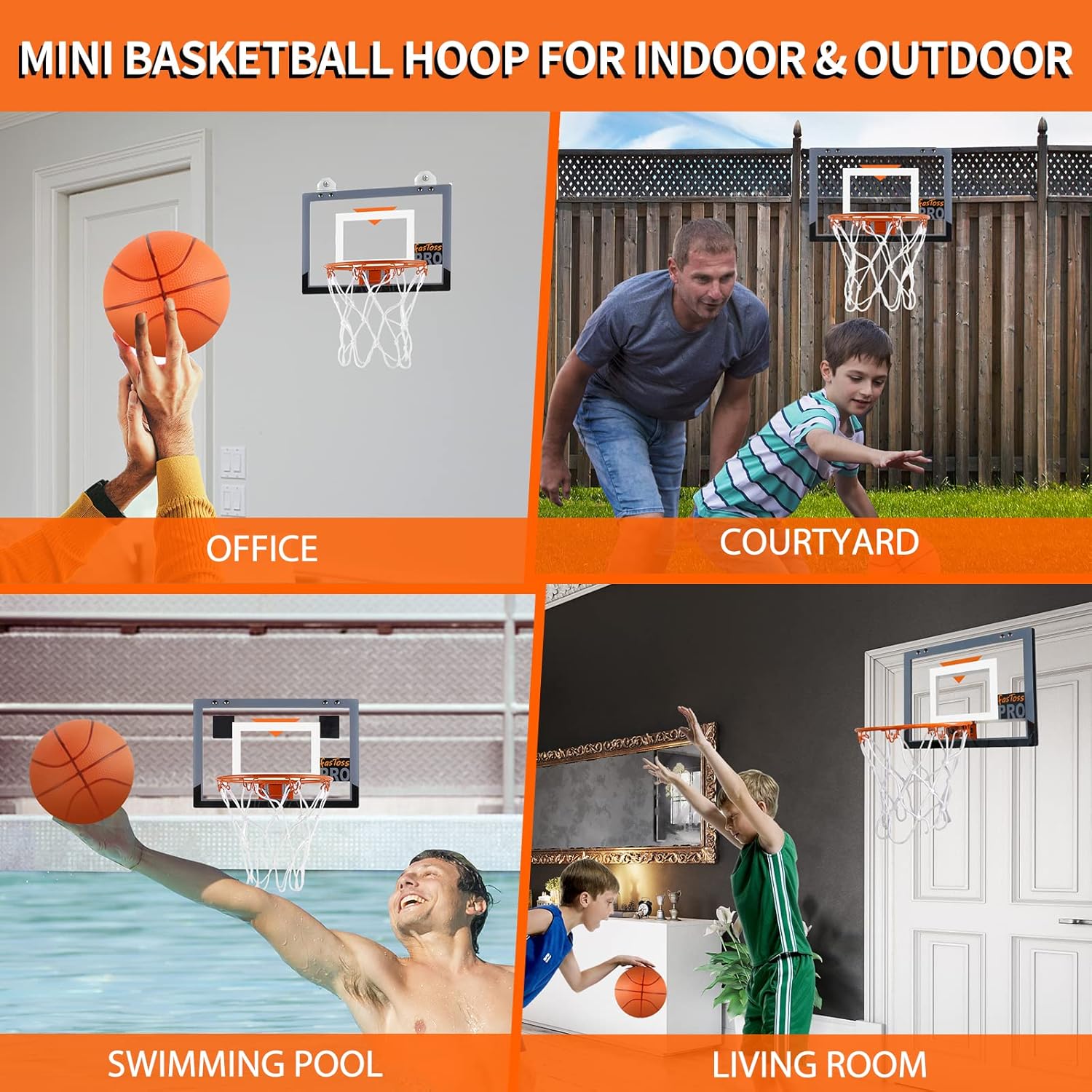 Pro Mini aro de baloncesto para interiores, juegos familiares para puerta y pared con accesorios completos transparentes