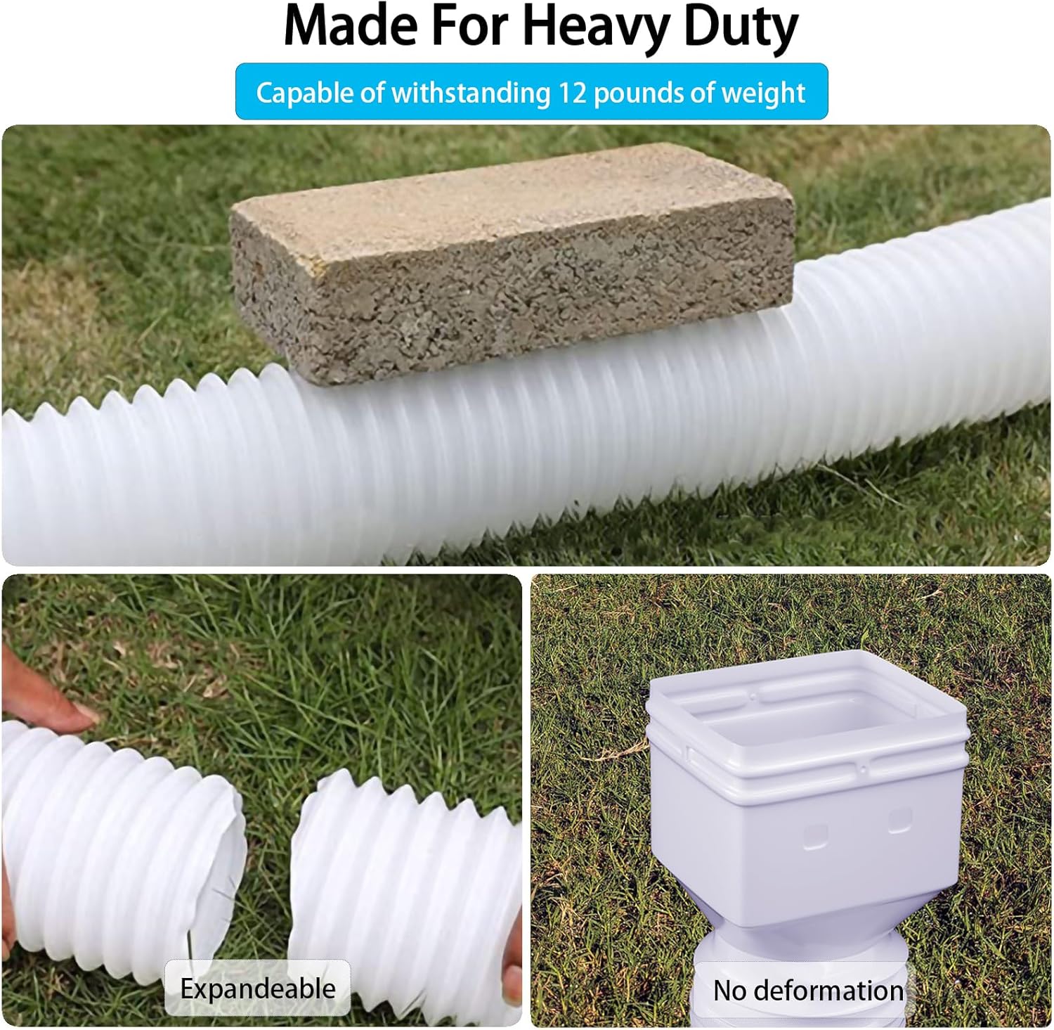 HAHOME Paquete de 2 extensiones flexibles de canaleta de lluvia, conectores extensores de drenaje de 21 a 60 pulgadas con tornillos, color blanco