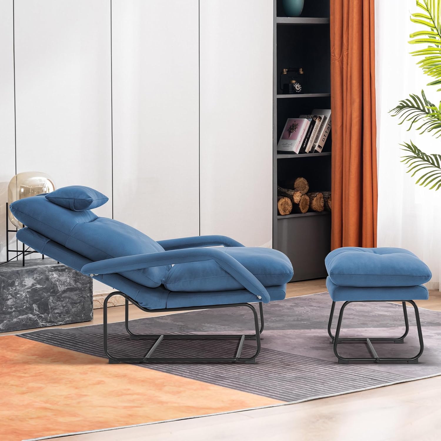 MCombo Sillones reclinables decorativos con otomana, sillones tapizados con respaldo ajustable, sofá individual para sala de estar y dormitorio 4233