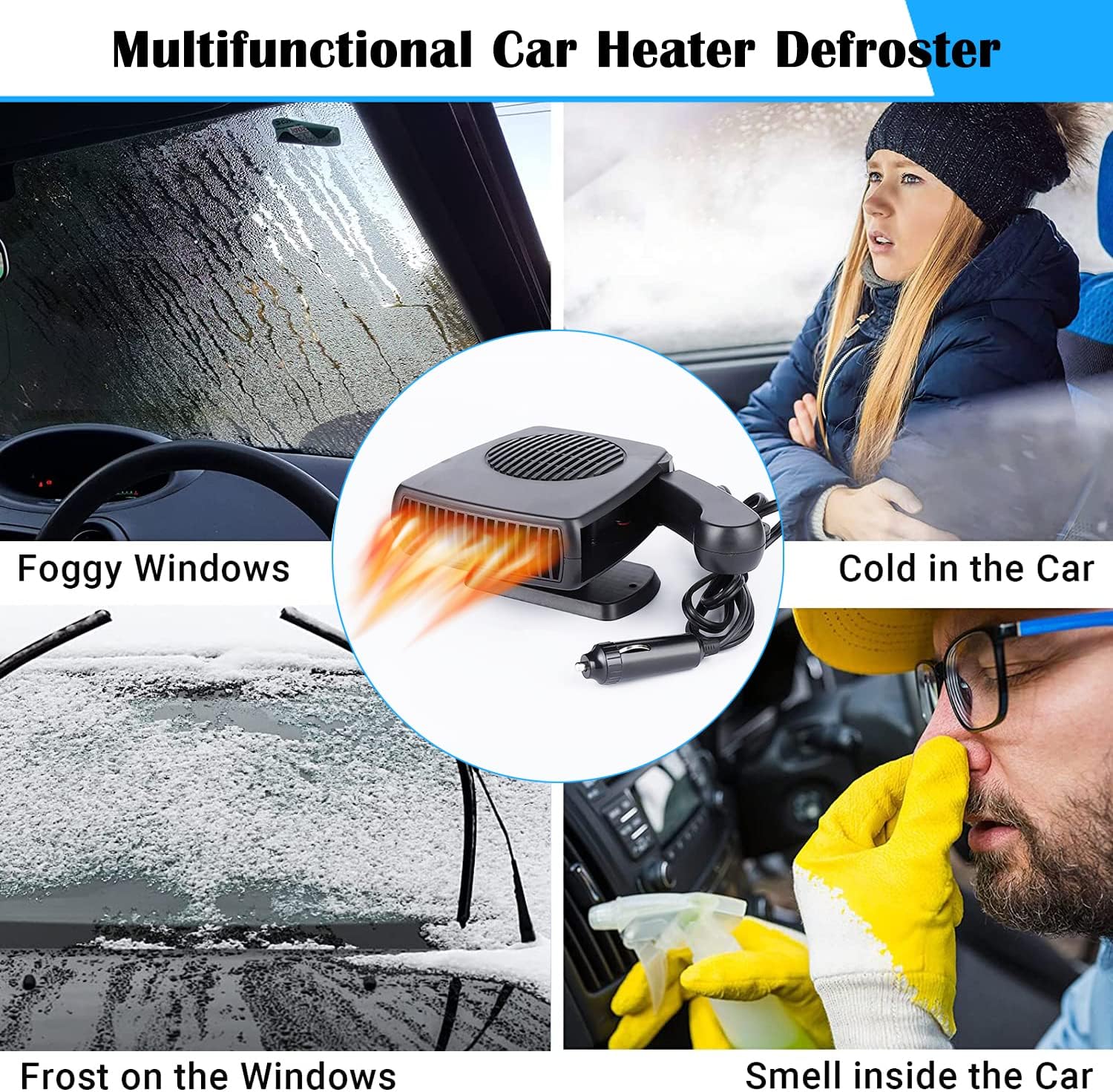 Calentador de coche de 12 V, portátil de 200 W, alta potencia, 2 en 1, descongelador de calentamiento rápido, conecta el encendedor directamente en