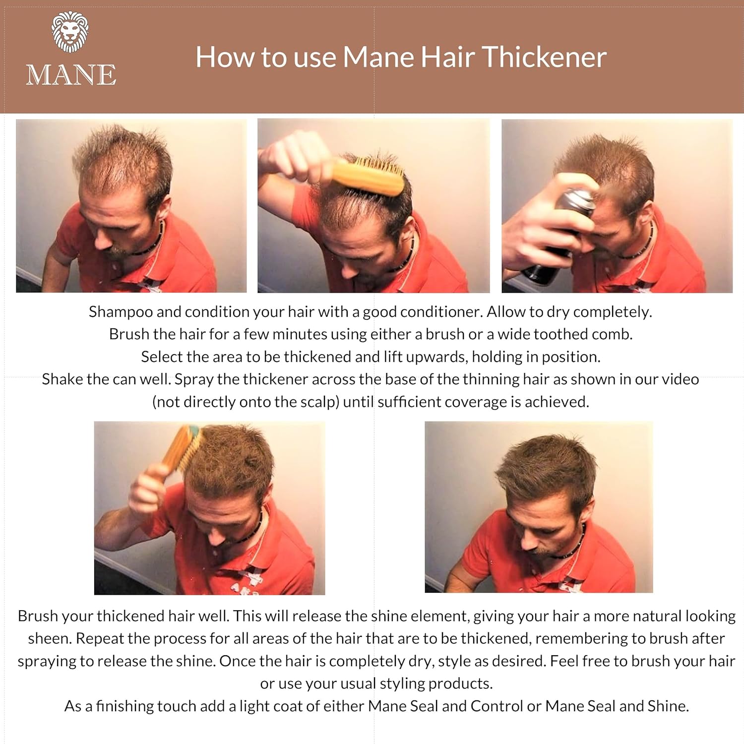 MANE Spray de fibra engrosadora del cabello (3.4 fl oz, marrón oscuro)