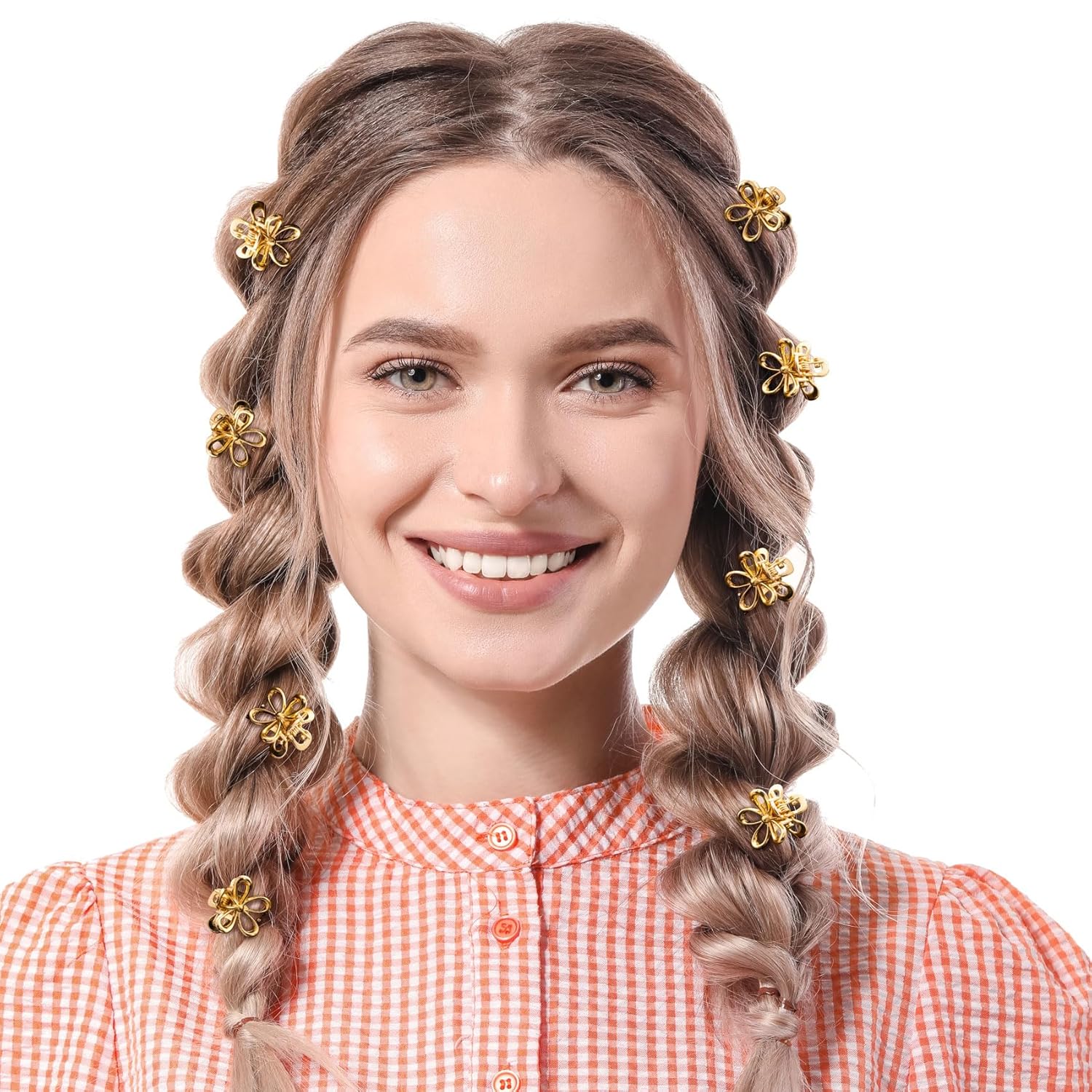 20 pinzas pequeñas de flores de 0.69 pulgadas, pequeños clips dorados para el cabello, accesorios de metal para mujeres, niñas, adolescentes,