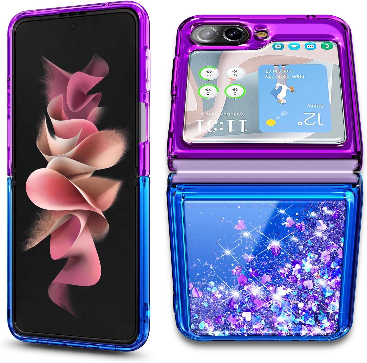 NGB Supremacy Funda para Samsung Galaxy Z Flip 5 (5G 2023) con protector de pantalla de vidrio templado, protector de lente de cámara, cordón de