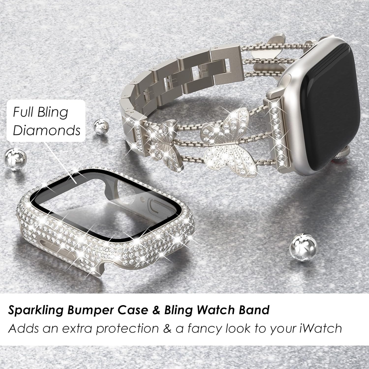 Wingle Starlight – Correas para Apple Watch de 1.575 pulgadas para mujer, iWatch Series 6, 5, 4, SE, pulsera de cristal de diamantes de imitación,