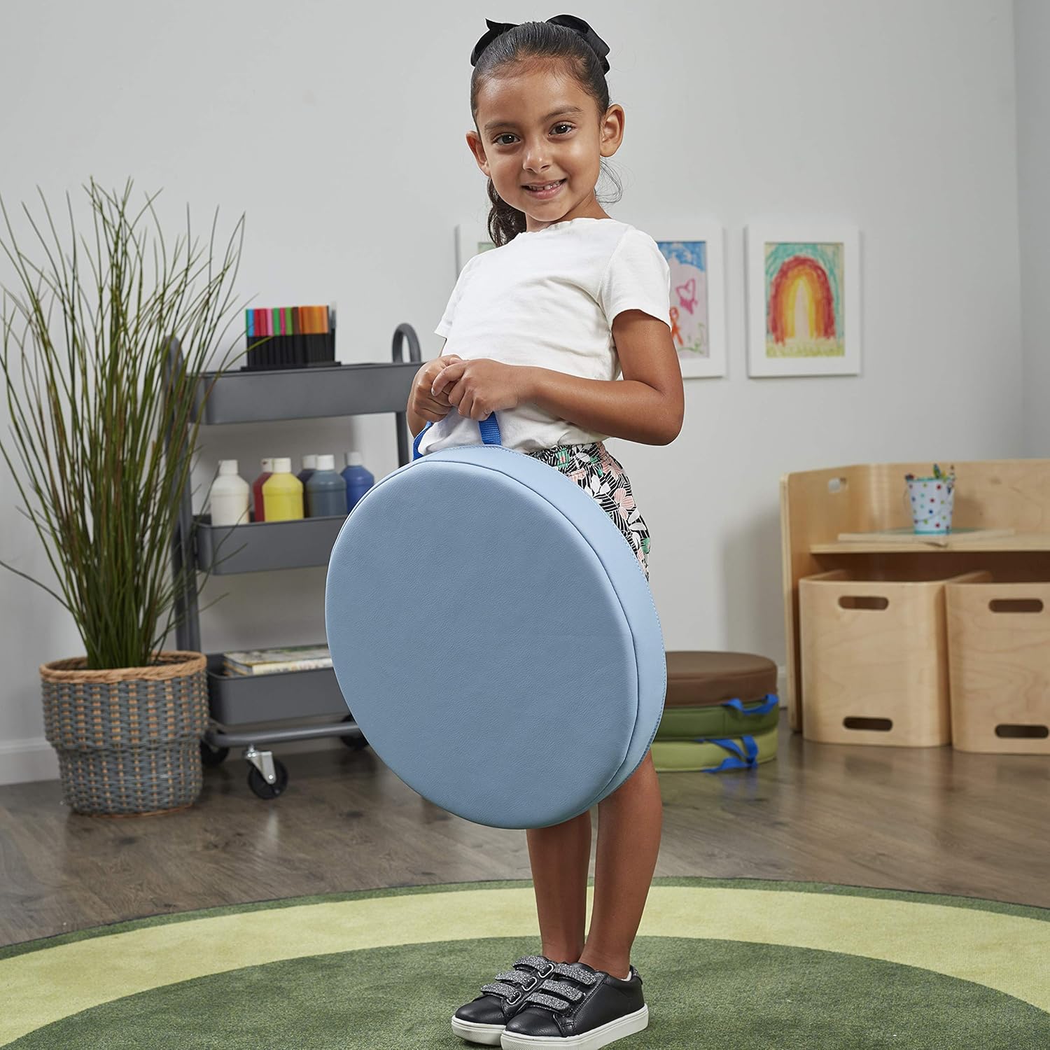 SoftScape – Cojines de piso redondos de 15 pulgadas con asas asientos flexibles para la educación a distancia en el hogar, guardería, preescolar,